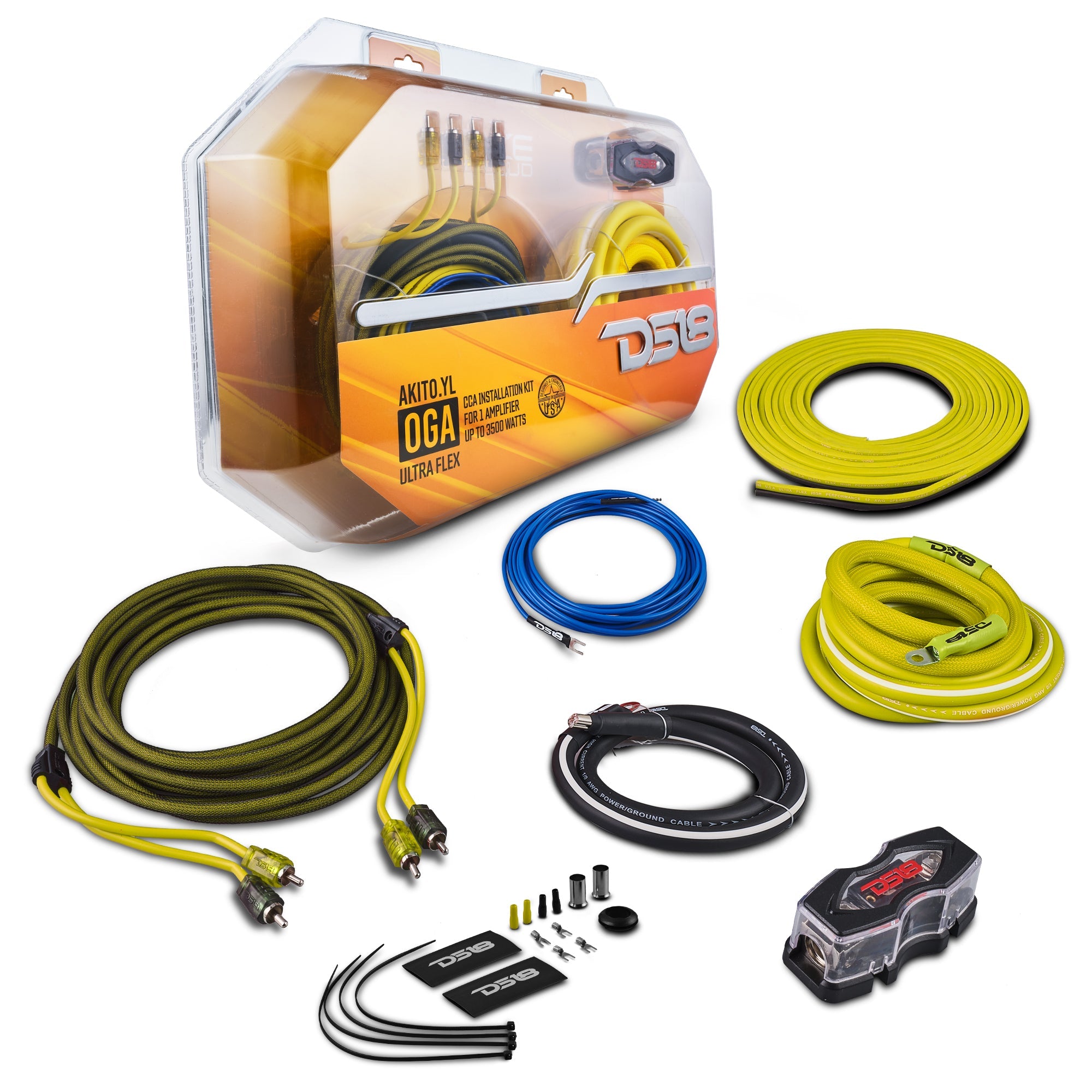 DS18 0-GA Amplifier Installation Wiring Kit - Yellow