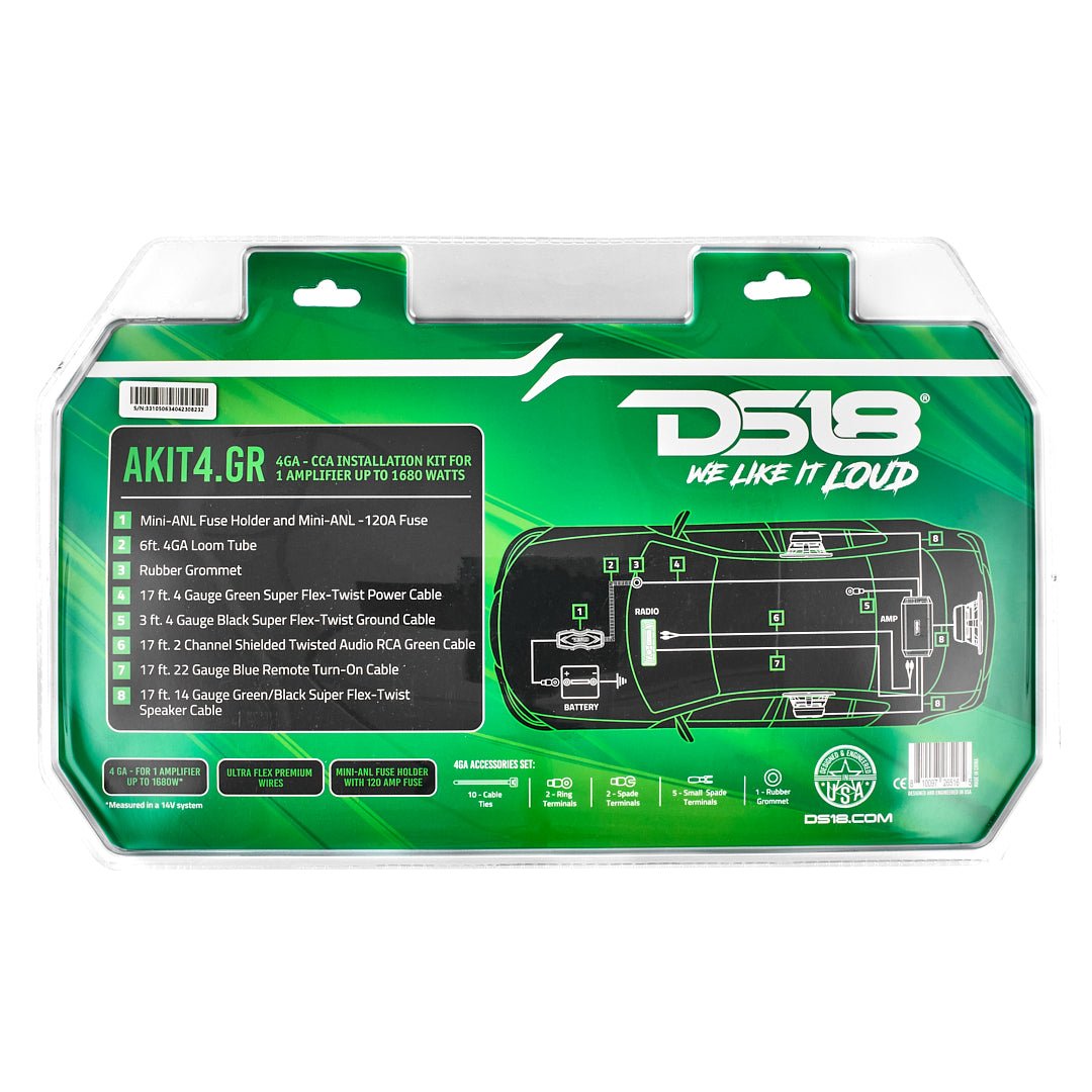 DS18 4-GA Amplifier Installation Wiring Kit - Green