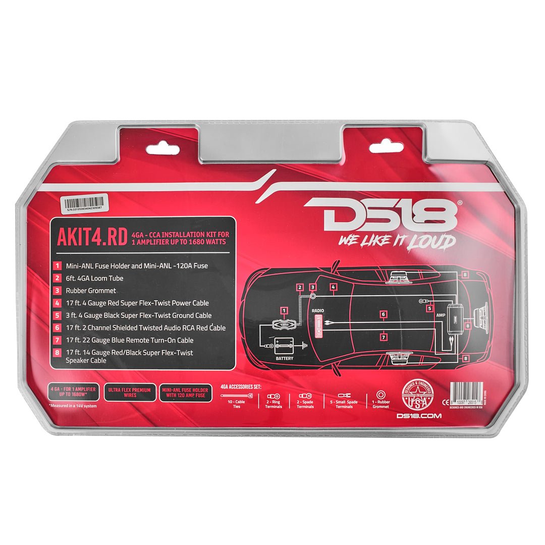DS18 4-GA Amplifier Installation Wiring Kit - Red