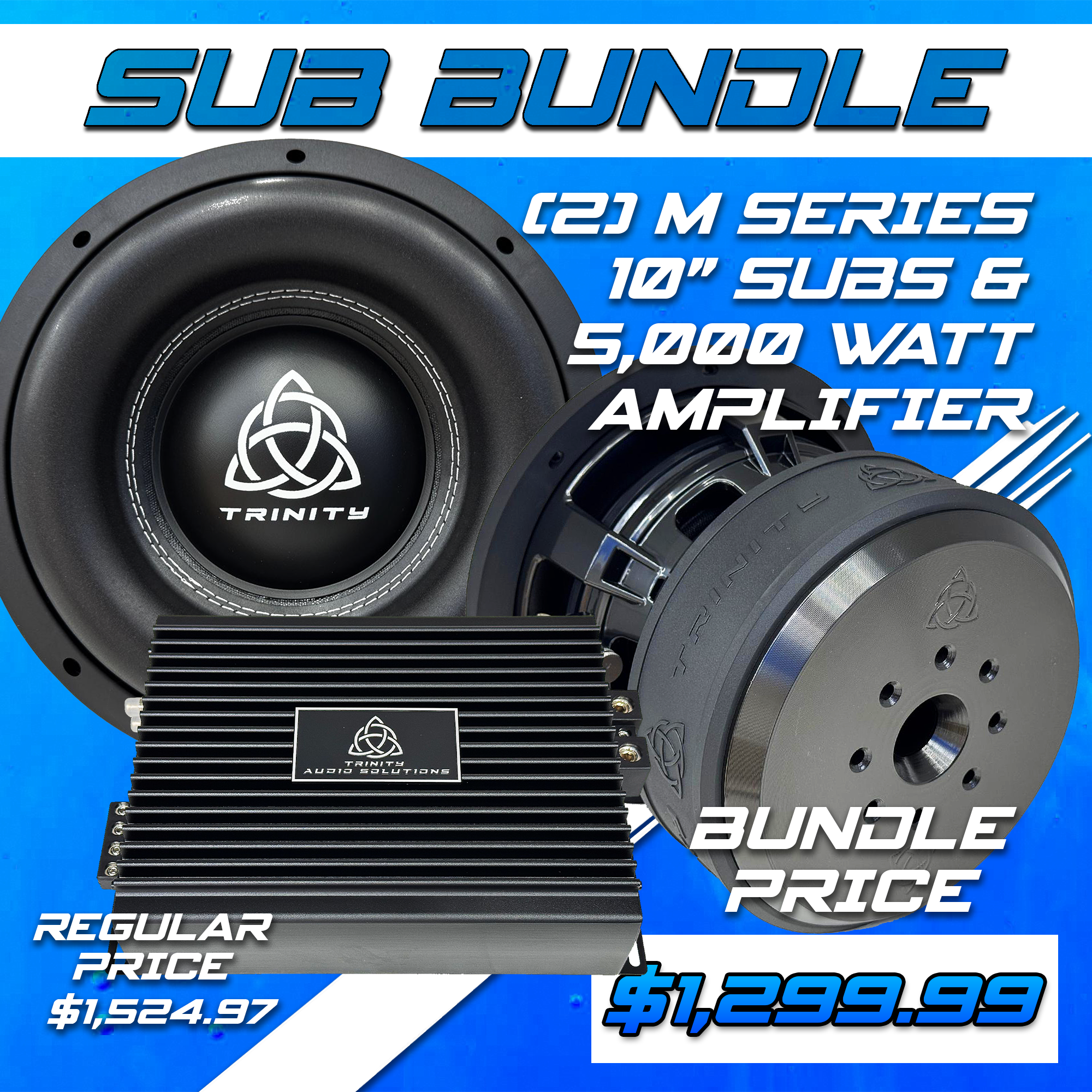 Trinity Audio Solutions Dual M Series 10" Subwoofers & 5000.1v2 5,000W Monoblock Amplifier
