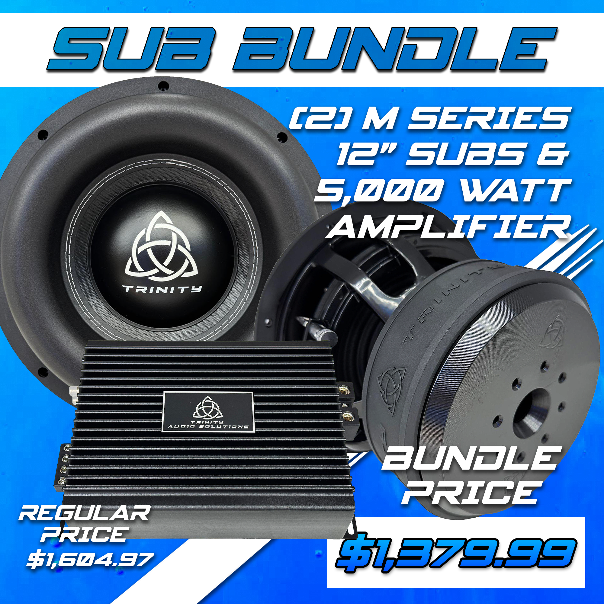 Trinity Audio Solutions Dual M Series 12" Subwoofers & 5000.1v2 5,000W Monoblock Amplifier