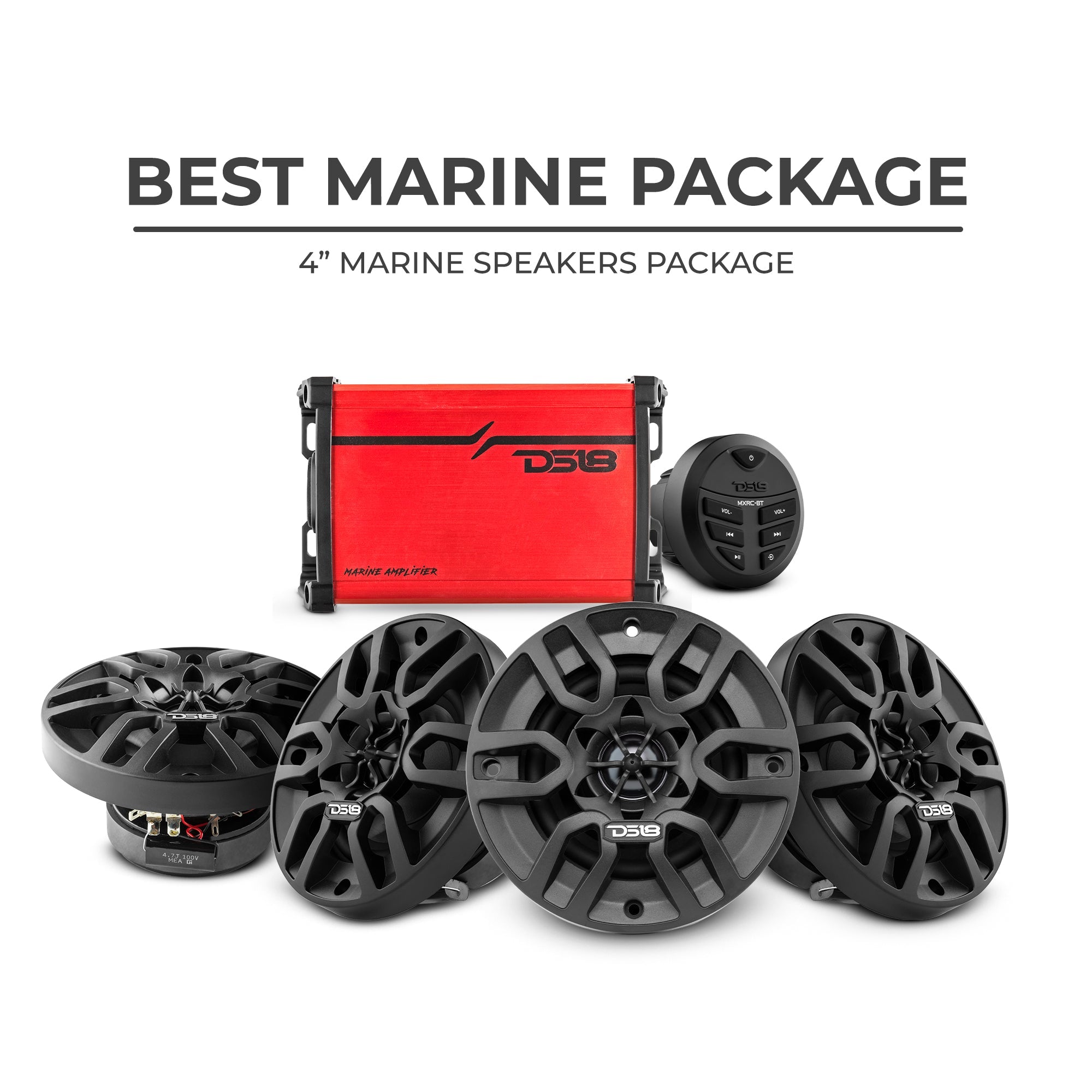 DS18 Best Marine Audio Package - 4 X 4" Speakers with Head Unit & 4 Channel Amplifier