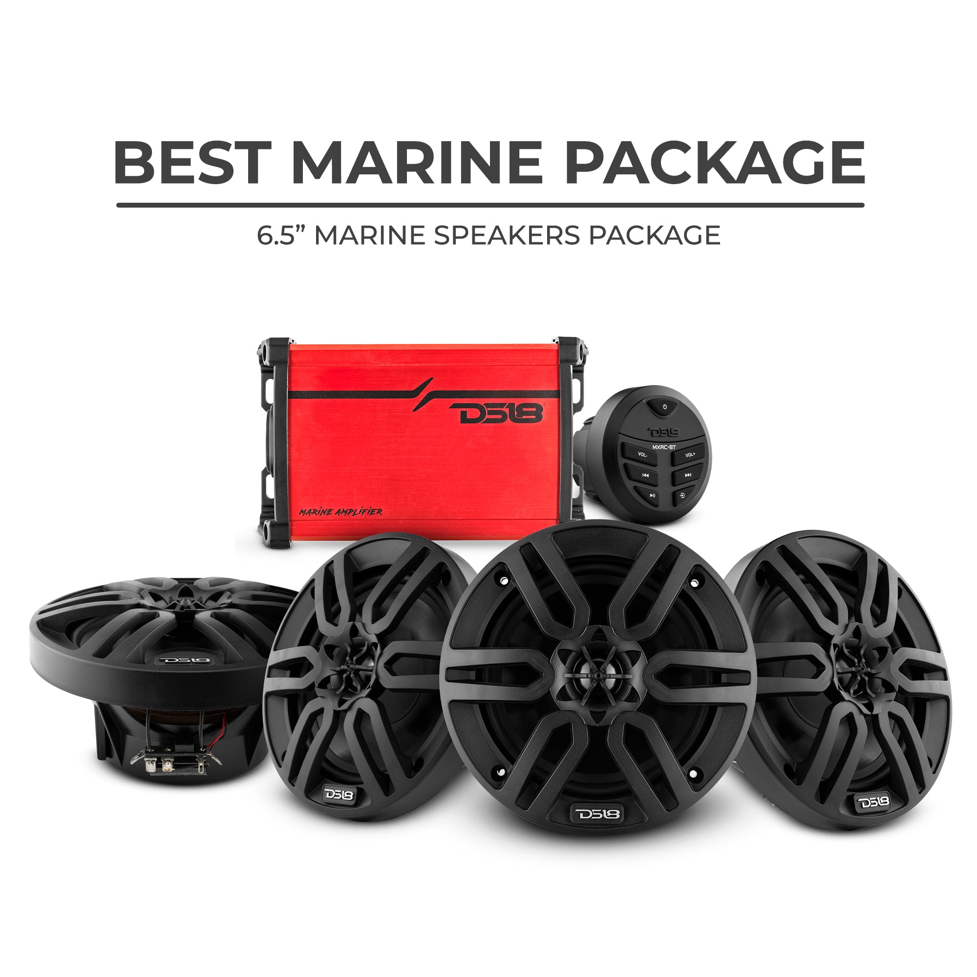 DS18 Best Marine Audio Package - 4 X 6.5" Speakers with Head Unit & 4 Channel Amplifier