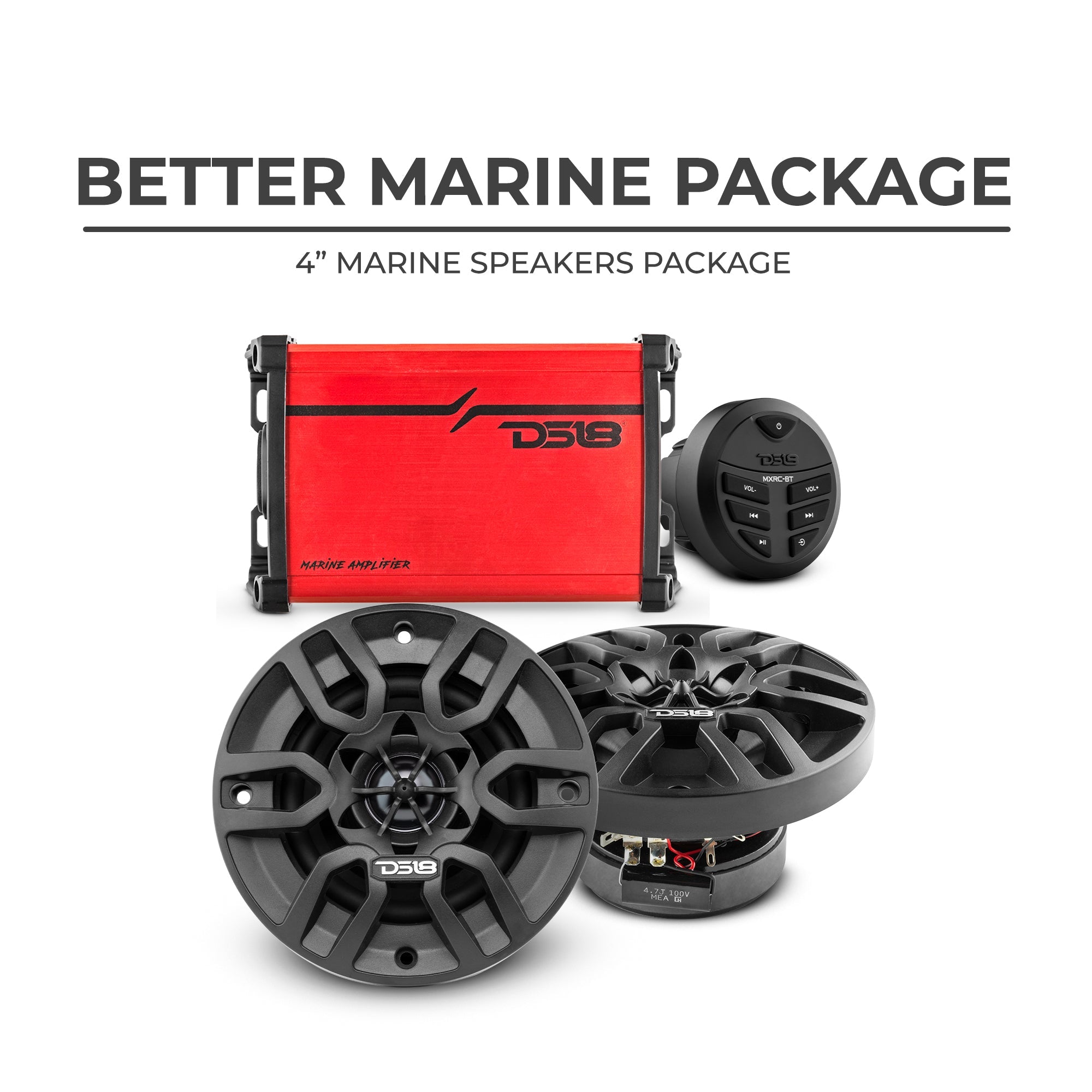 DS18 Better Marine Audio Package - 2 X 4" Speakers with Head Unit & 4 Channel Amplifier