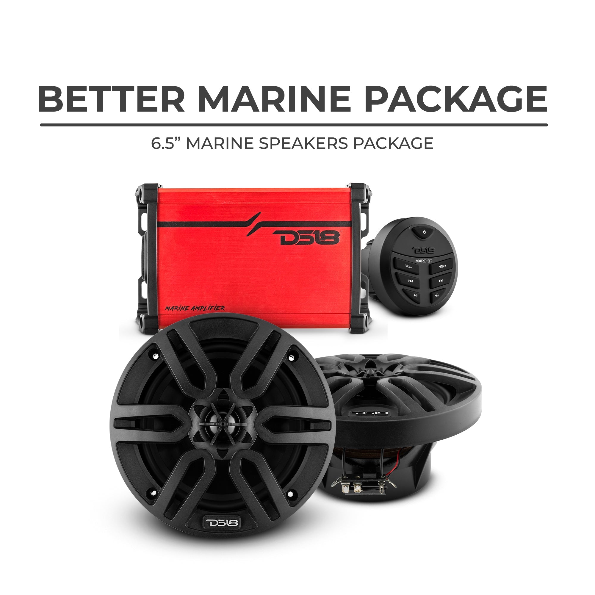 DS18 Better Marine Audio Package - 2 X 6.5" Speakers with Head Unit & 4 Channel Amplifier