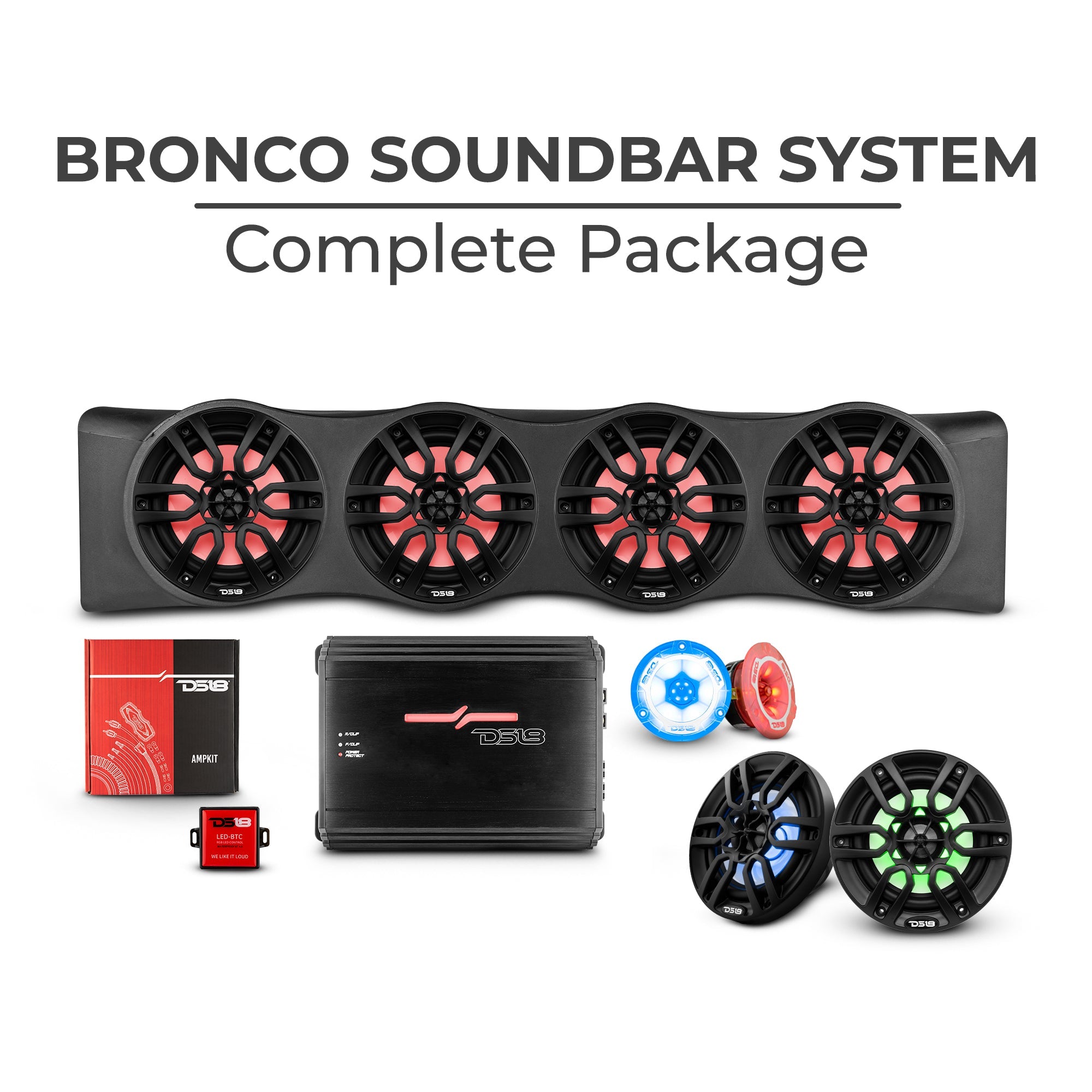 DS18 Bronco 6th Gen 4 Door Rear Mount Sound Bar System Complete Package.