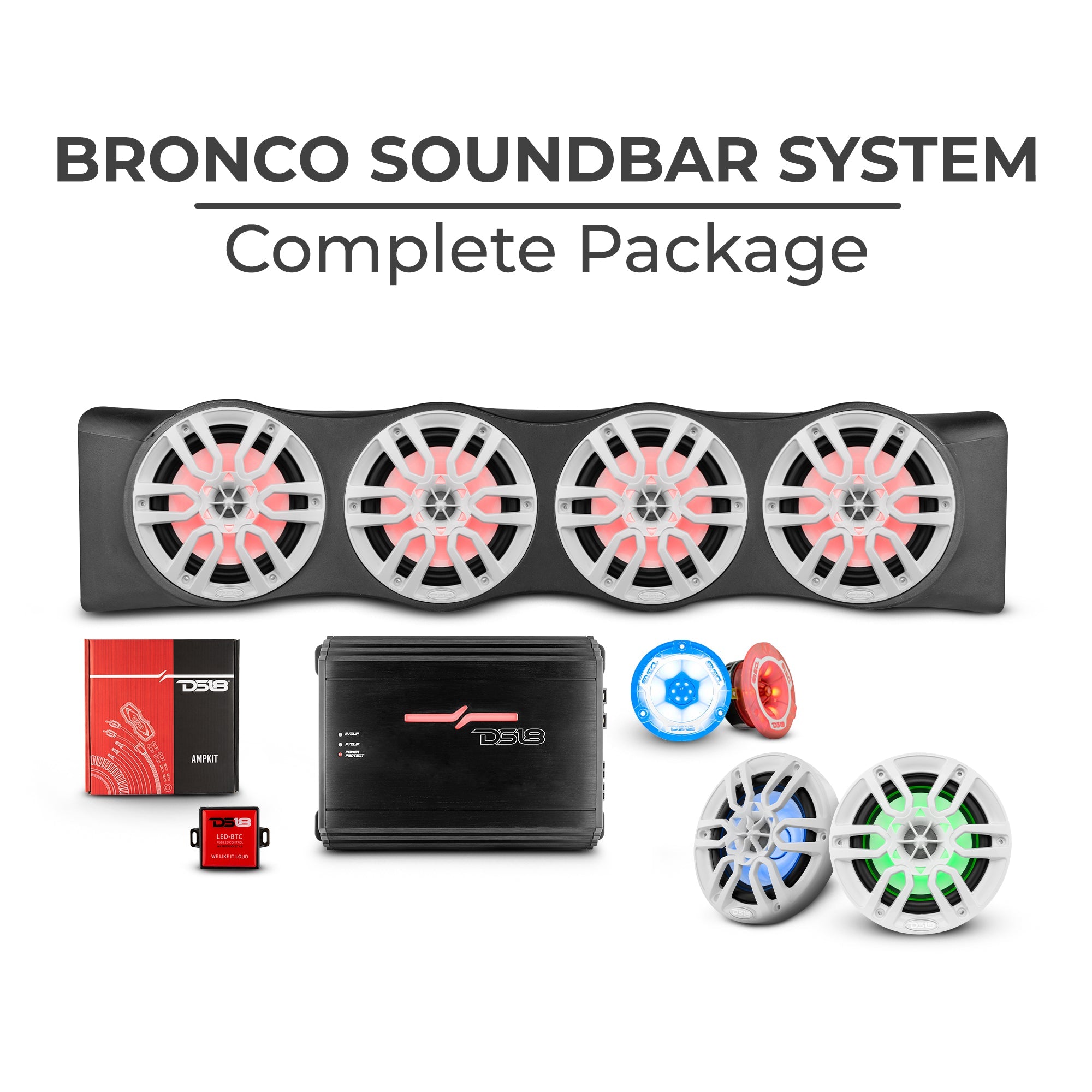DS18 Bronco 6th Gen 4 Door Rear Mount Sound Bar System Complete Package.
