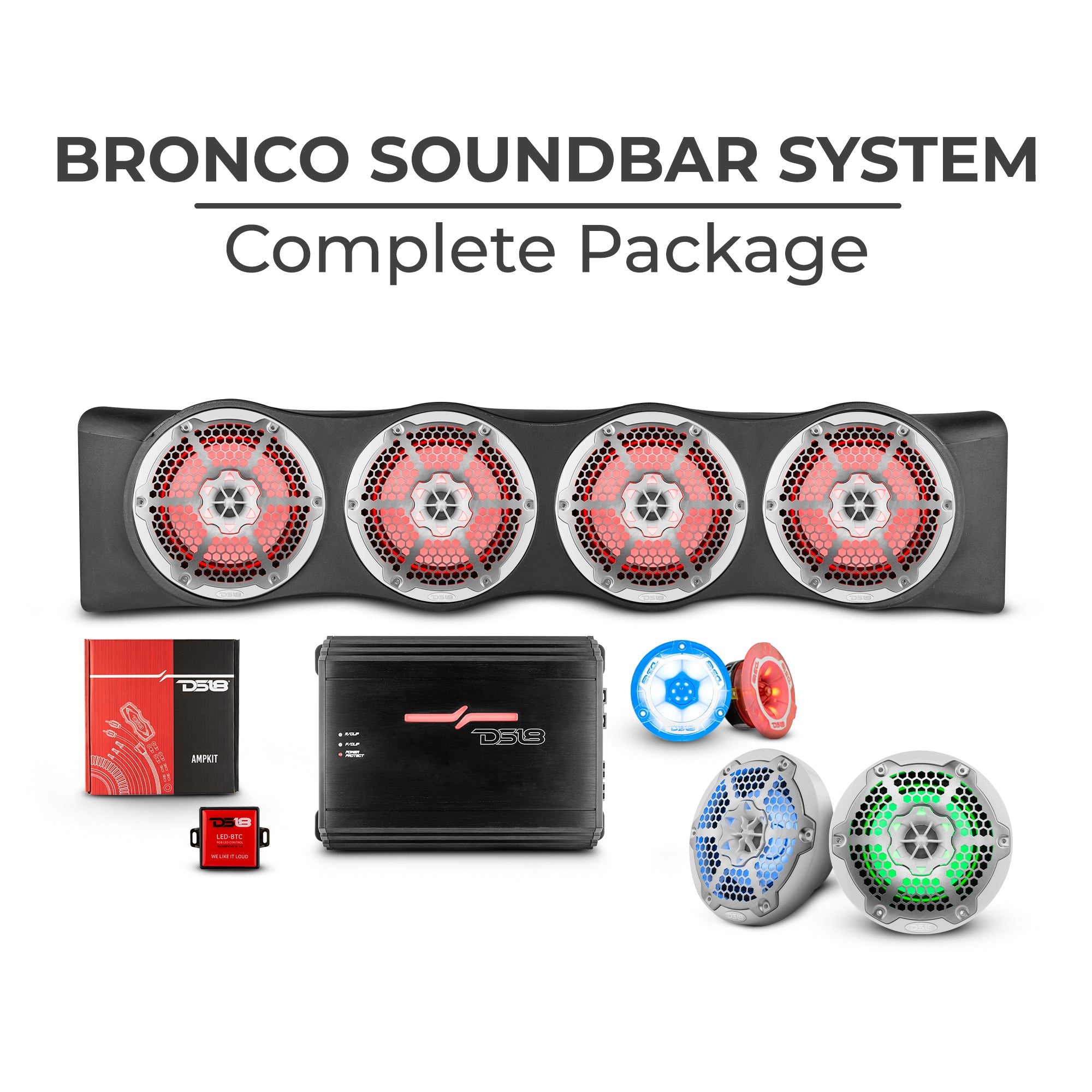 DS18 Bronco 6th Gen 4 Door Rear Mount Sound Bar System Complete Package.