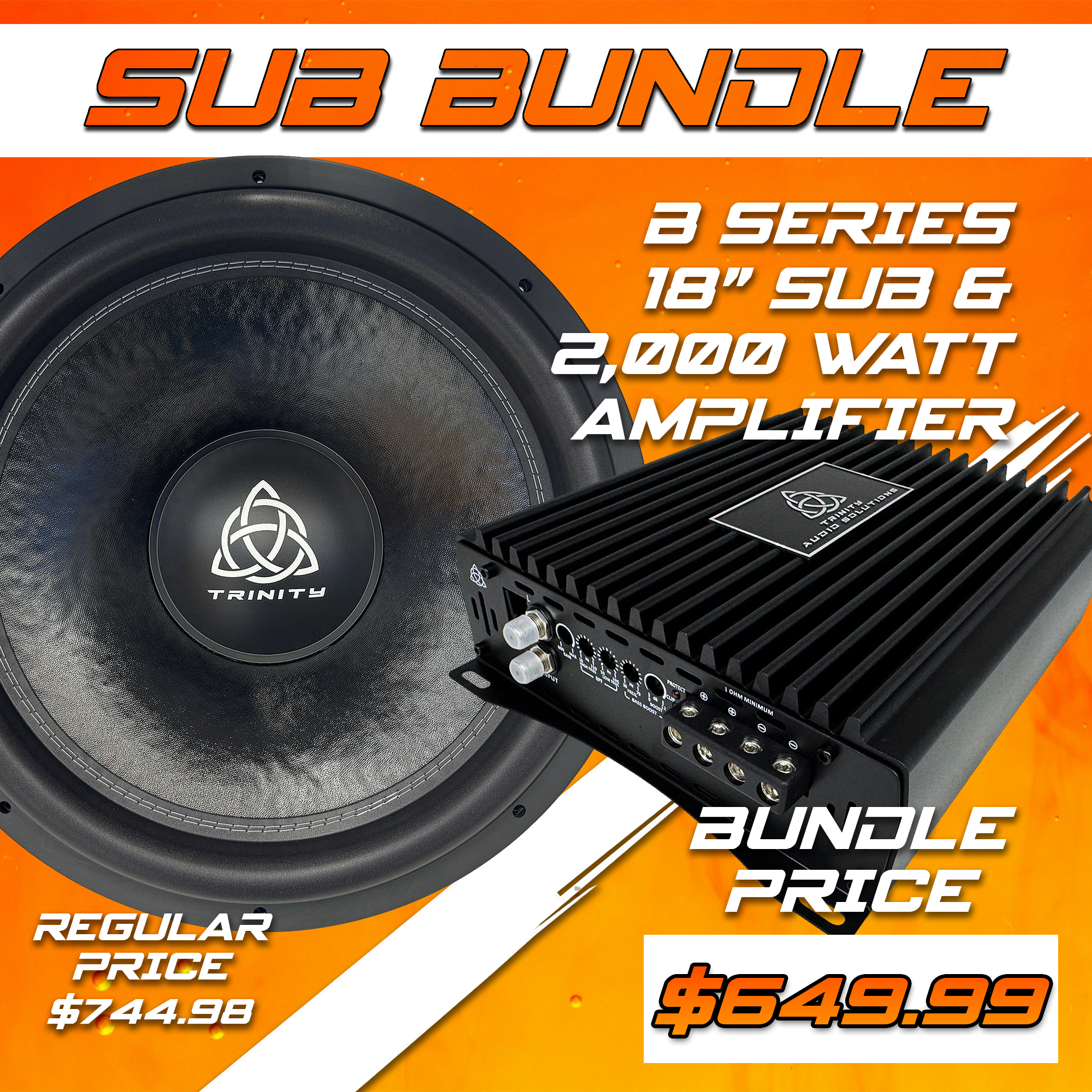 Trinity Audio Solutions Single B Series 18" Subwoofer & 2000.1v2 2,000W Monoblock Amplifier