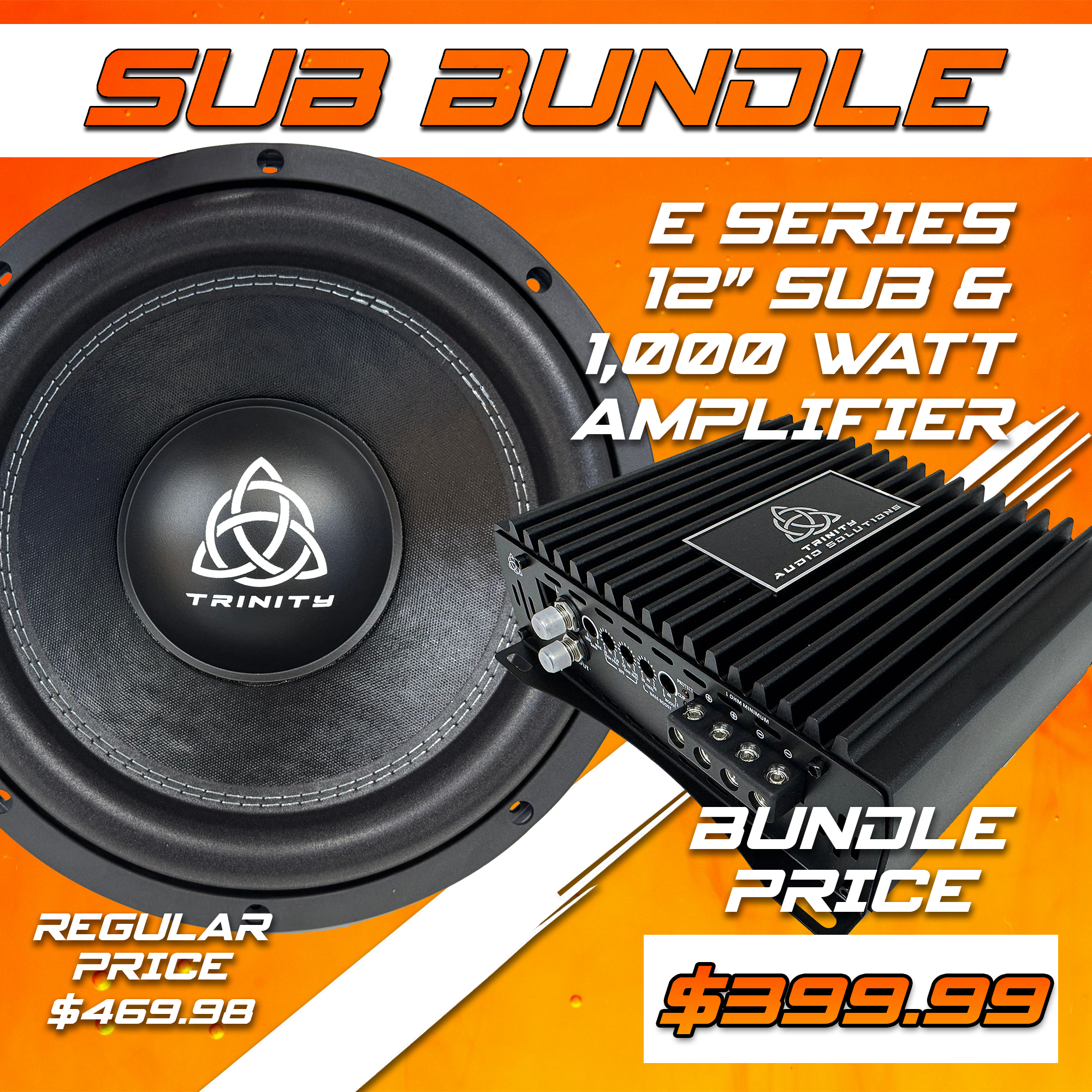 Trinity Audio Solutions E Series 12" Subwoofer & 1000.1v2 Monoblock Amplifier Package — 1,000W