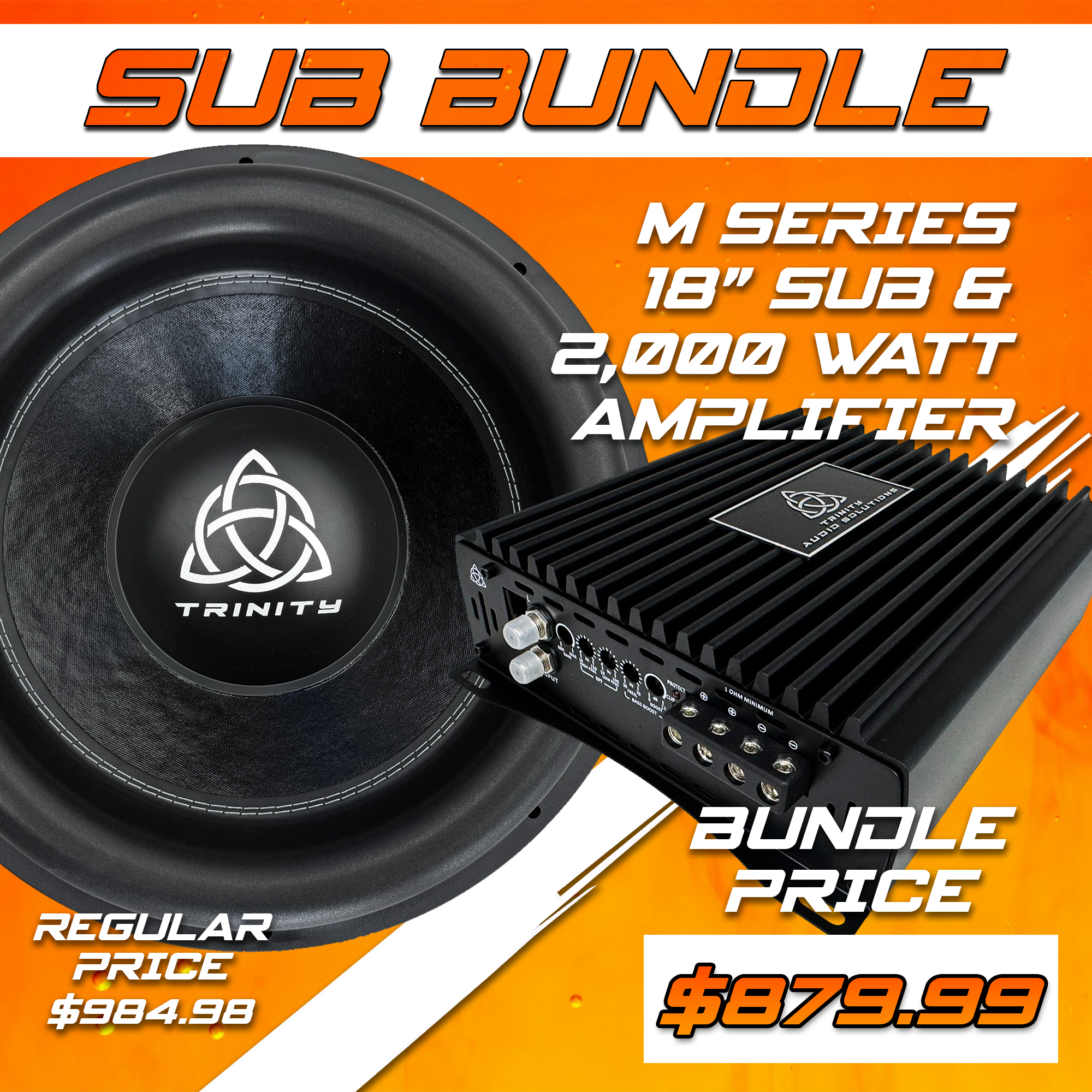 Trinity Audio Solutions Single M Series 18" Subwoofer & 2000.1v2 2,000W Monoblock Amplifier