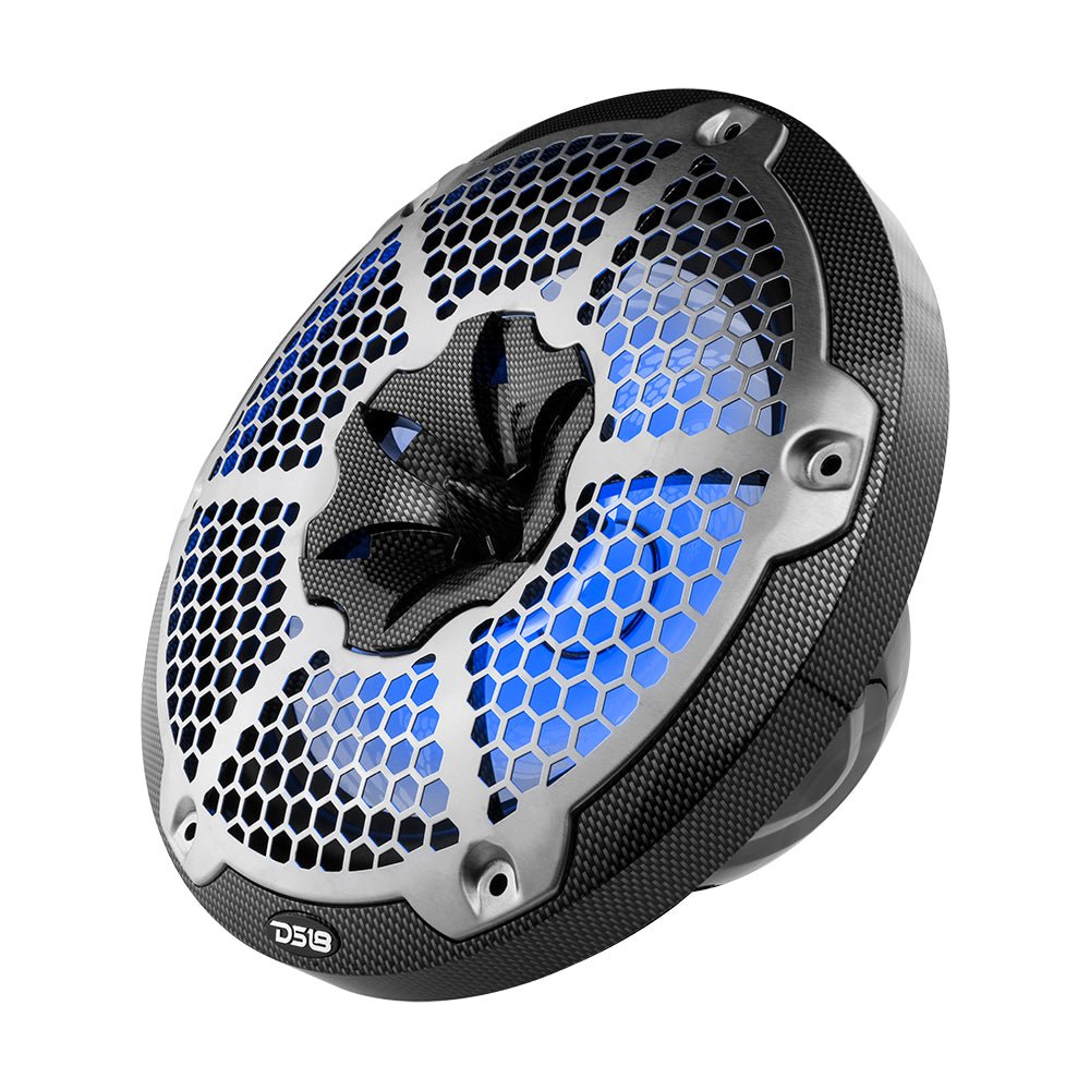 DS18 NXL 10" 2-Way Coaxial Marine Speaker With LED RGB Lights 200 Watts Rms 4-Ohm -Black Carbon Fiber