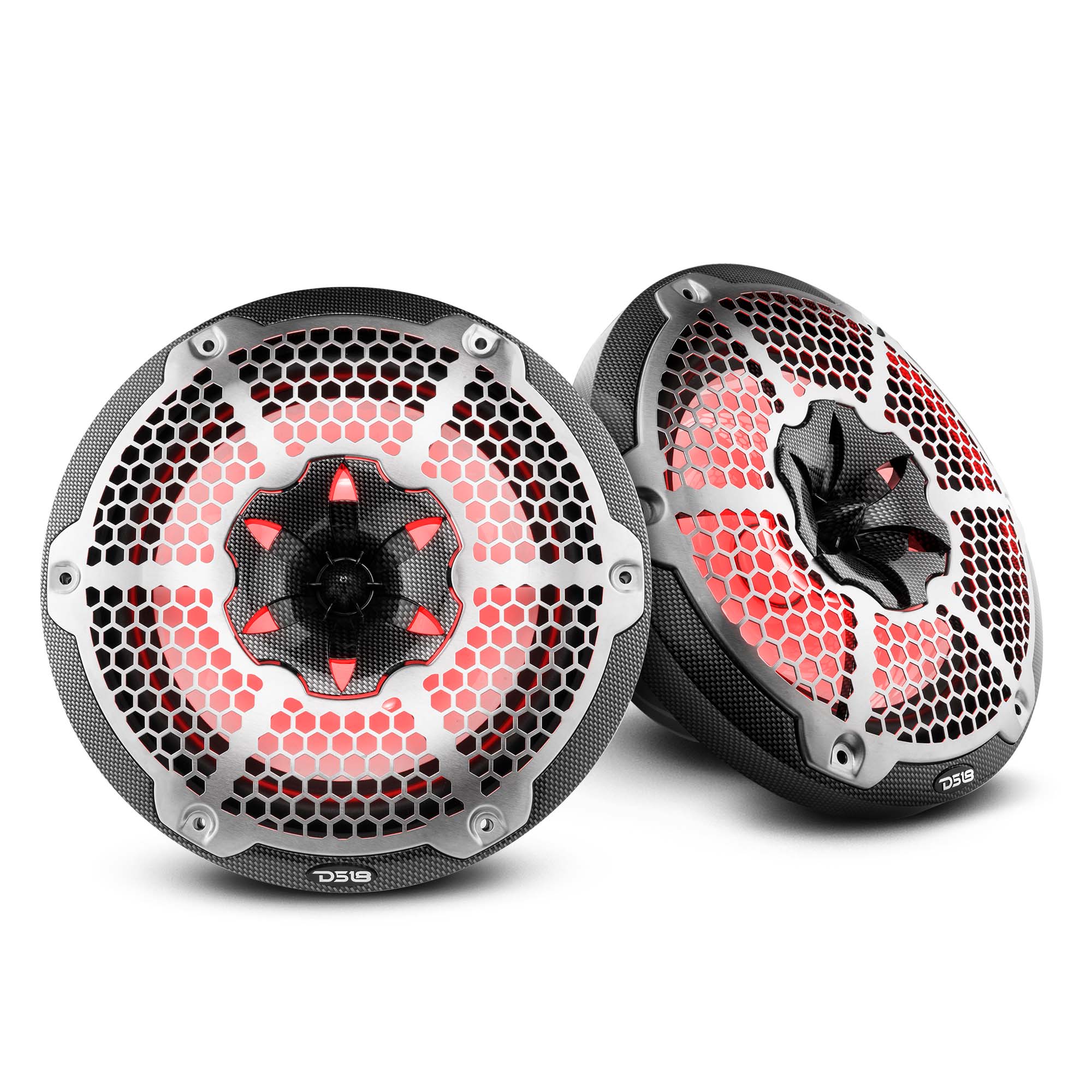 DS18 NXL 10" 2-Way Coaxial Marine Speaker With LED RGB Lights 200 Watts Rms 4-Ohm -Black Carbon Fiber