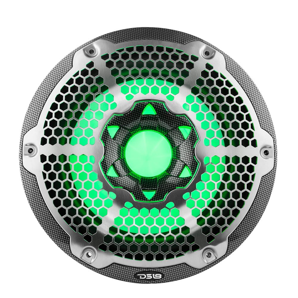 DS18 NXL 10" Marine Subwoofer With LED RGB Lights 300 Watts Rms SVC 4-Ohm -Black Carbon Fiber