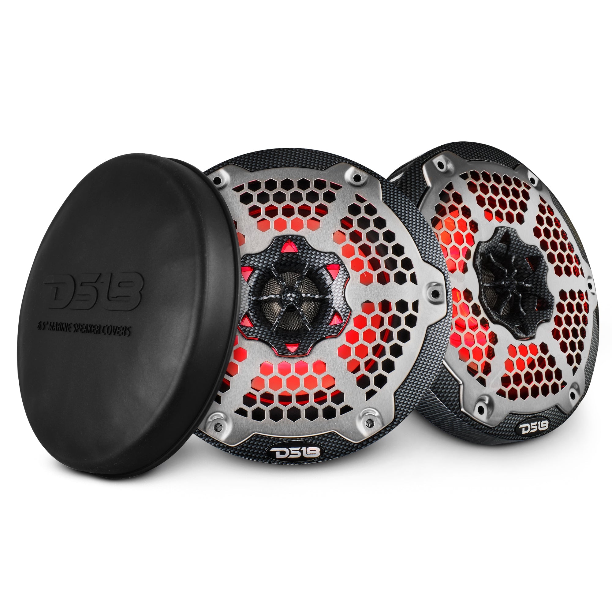 DS18 NXL 6.5" 2-Way Coaxial Marine Speaker With LED RGB Lights 100 Watts Rms 4-Ohm - Black Carbon Fiber