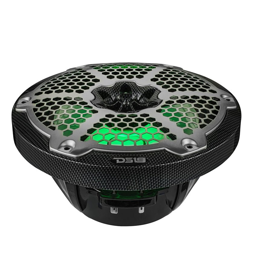DS18 NXL 8" 2-Way Coaxial Marine Speaker With LED RGB Lights 125 Watts Rms 4-Ohm - Black Carbon Fiber