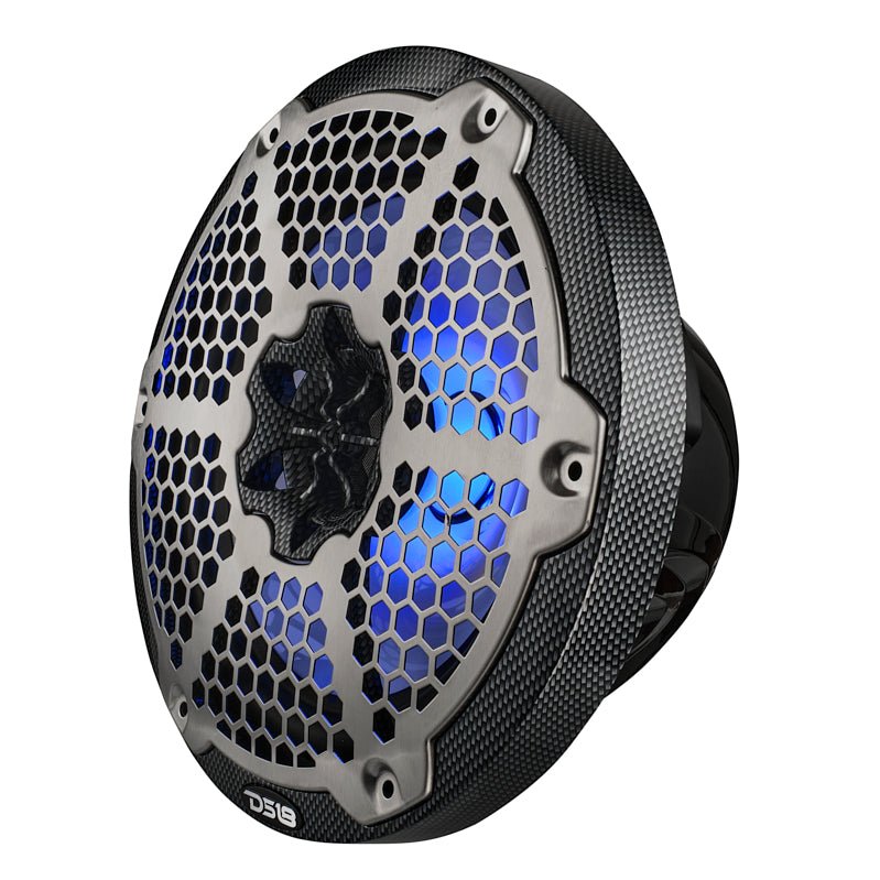 DS18 NXL 8" 2-Way Coaxial Marine Speaker With LED RGB Lights 125 Watts Rms 4-Ohm - Black Carbon Fiber