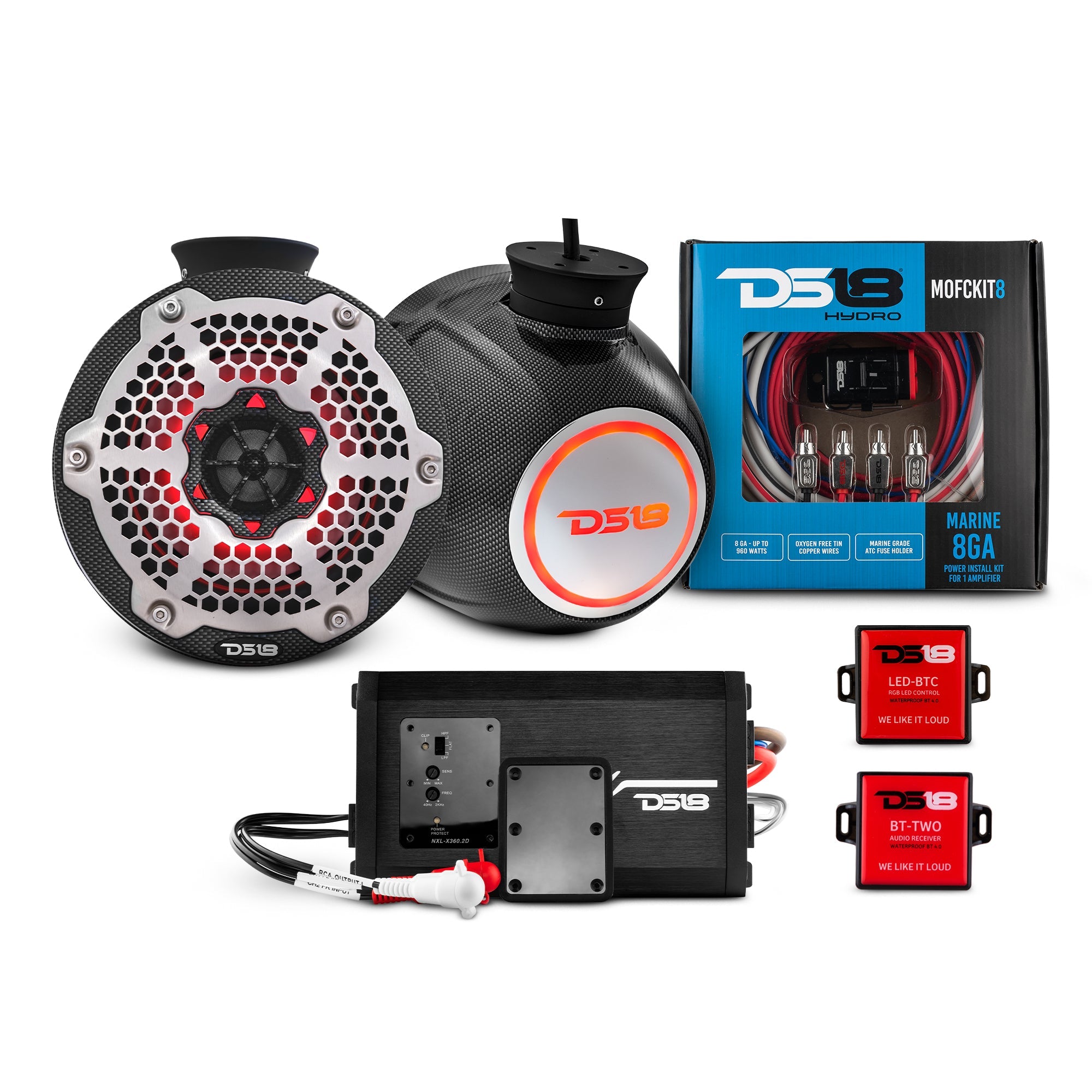 DS18 6.5" Compact Speaker Tower with Marine Amplifier, Installation Kit, and RGB LED Lights - Perfect Package for Jet Ski