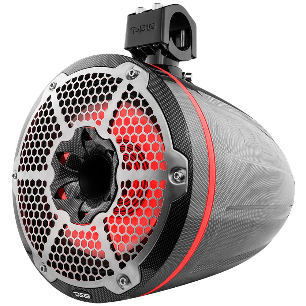 DS18 NXL 10" Neodymium Marine and Powersports Towers with Built-in Passive Radiator, 1" Driver and LED RGB Lights 300 Watts Rms -Black Carbon Fiber