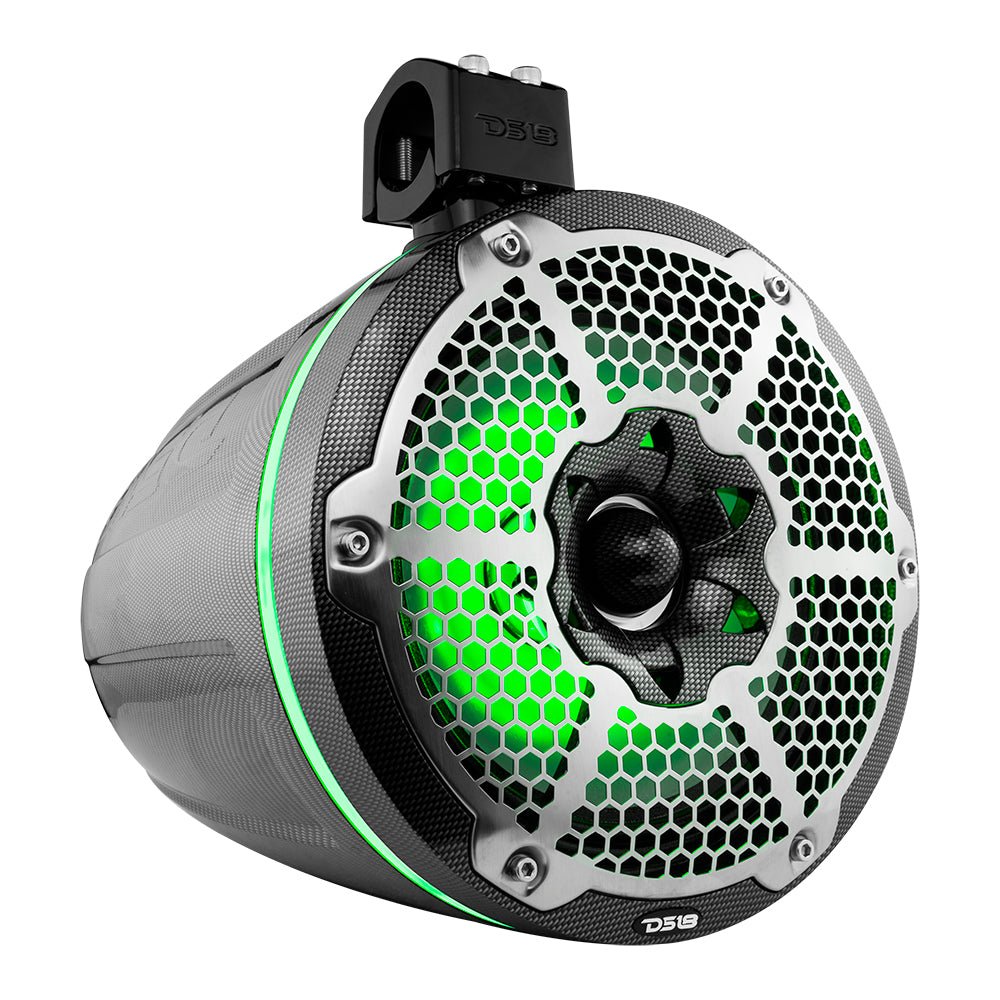 DS18 NXL 10" Neodymium Marine and Powersports Towers with Built-in Passive Radiator, 1" Driver and LED RGB Lights 300 Watts Rms -Black Carbon Fiber
