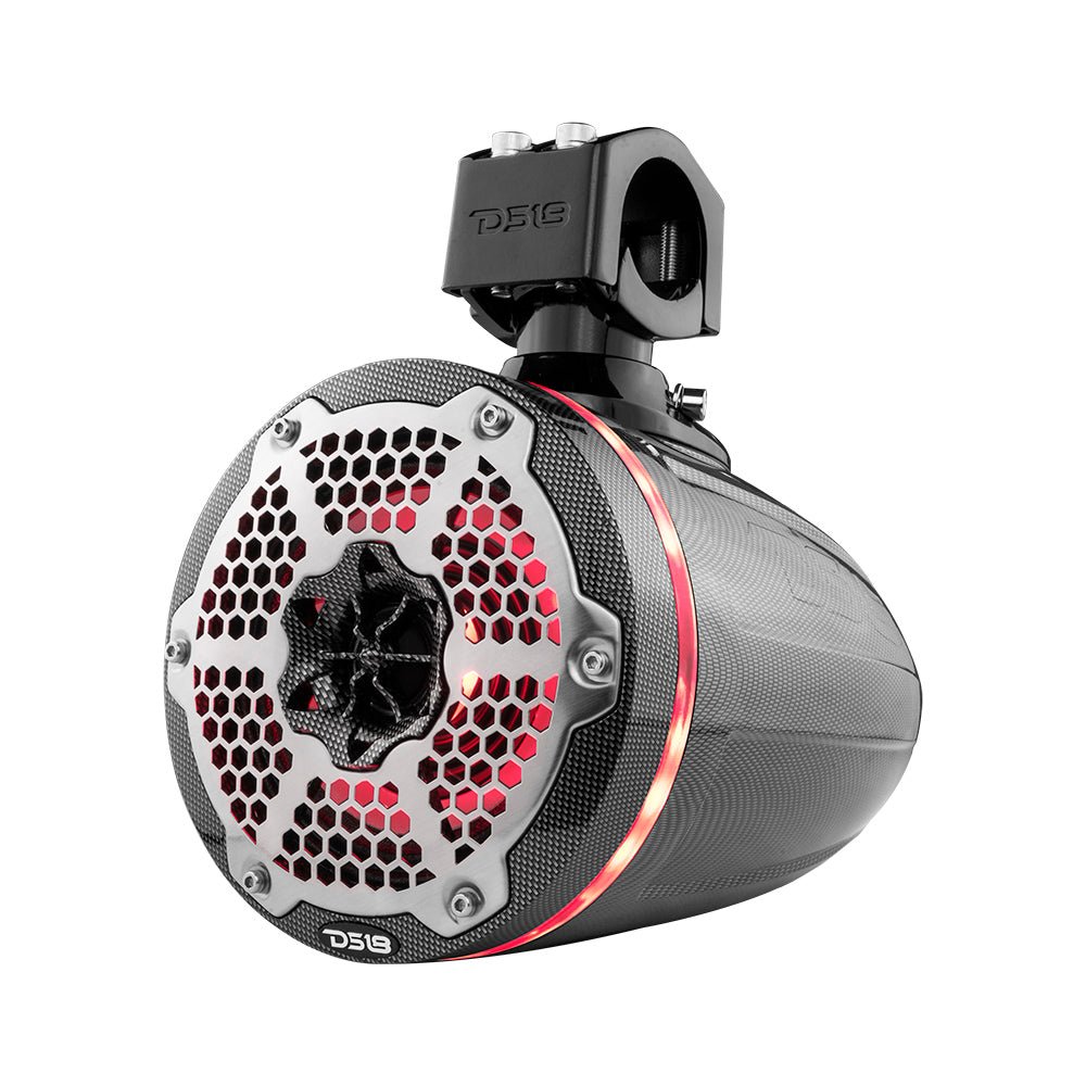 DS18 NXL 6.5" Neodymium Marine and Powersports Towers with Built-in Passive Radiator, 1" Driver and LED RGB Lights 150 Watts Rms -Black Carbon Fiber