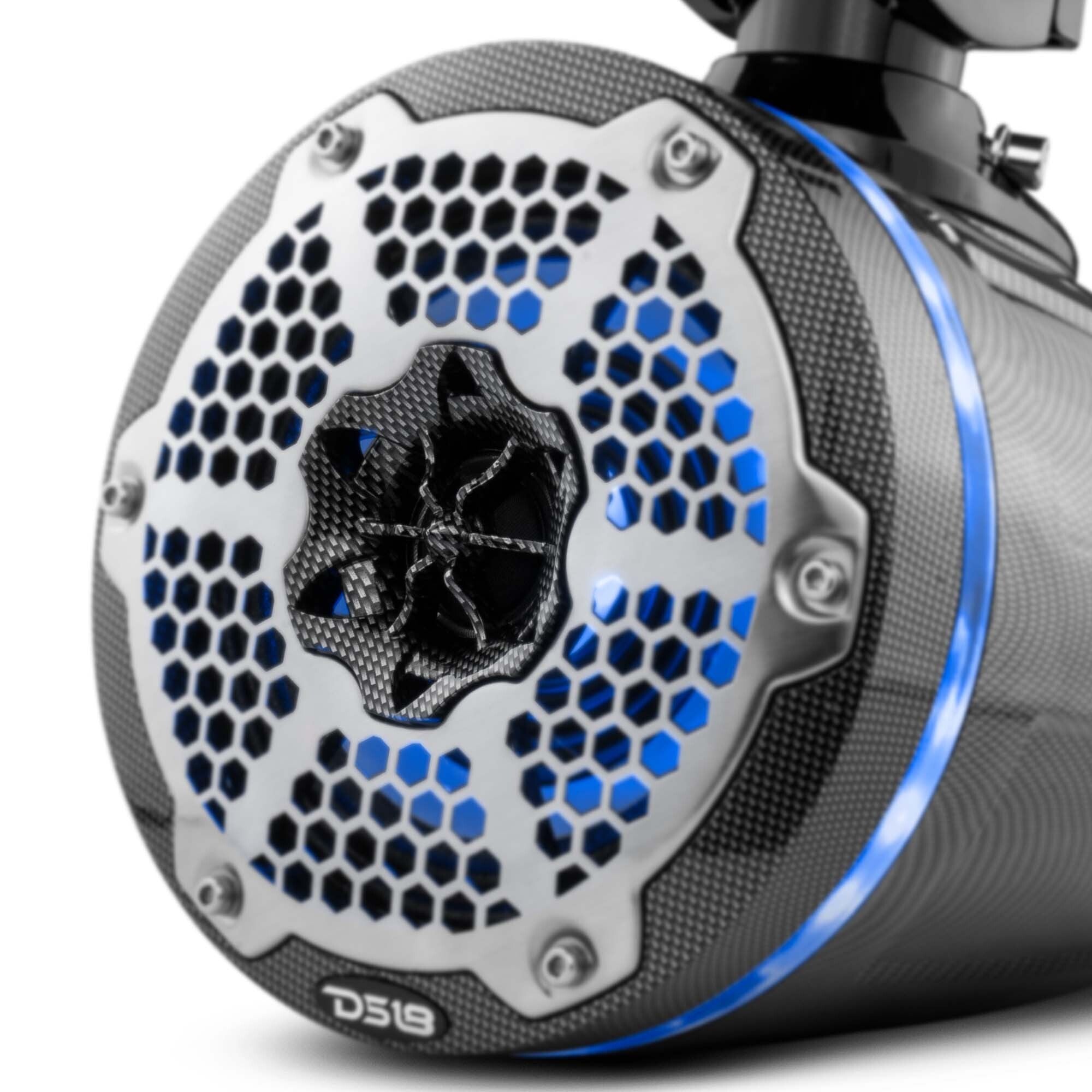 DS18 NXL 6.5" Neodymium Marine and Powersports Towers with Built-in Passive Radiator, 1" Driver and LED RGB Lights 150 Watts Rms -Black Carbon Fiber