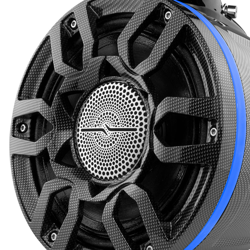 DS18 NXL 8" Marine and Powersports Compact PRO Towers with Loudspeaker and driver Built in LED RGB Lights 250 Watts Rms -Black Carbon Fiber (PRO-HY8.4B Included)