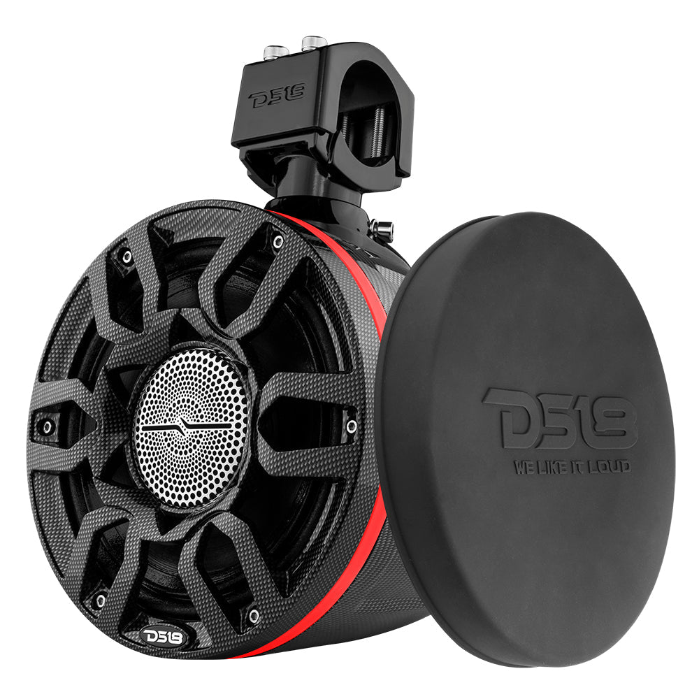 DS18 NXL 8" Marine and Powersports Compact PRO Towers with Loudspeaker and driver Built in LED RGB Lights 250 Watts Rms -Black Carbon Fiber (PRO-HY8.4B Included)