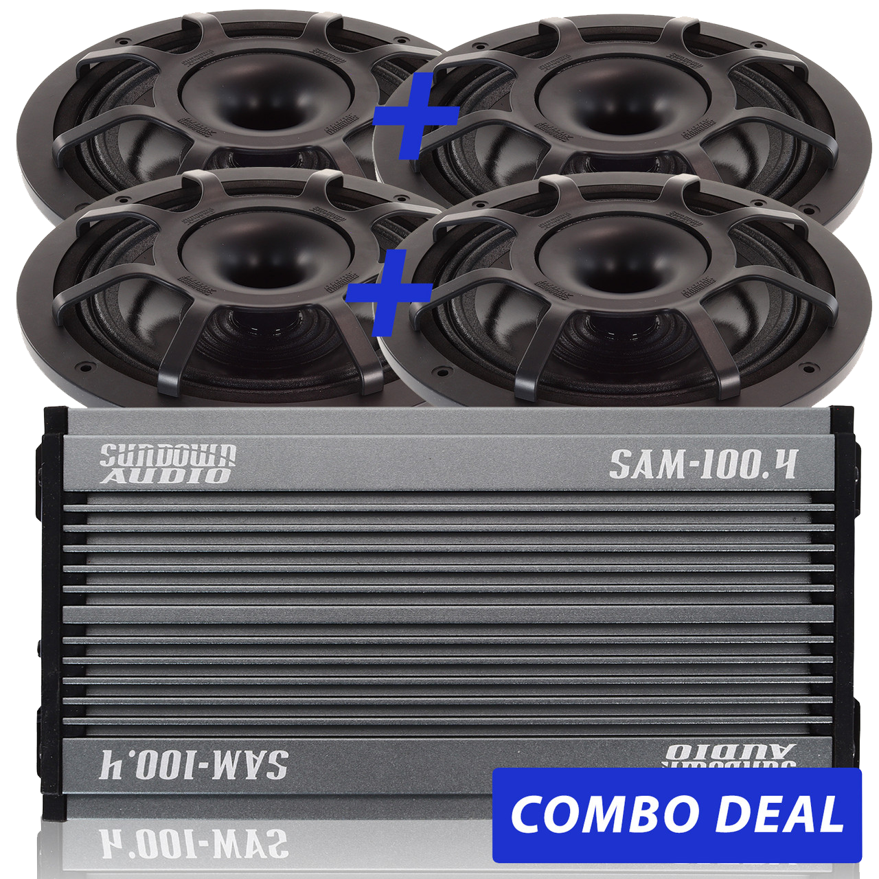 Sundown Audio 4 BPS-8" Powersports Speakers & 1 SAM-100.4 Combo Deal 150W RMS