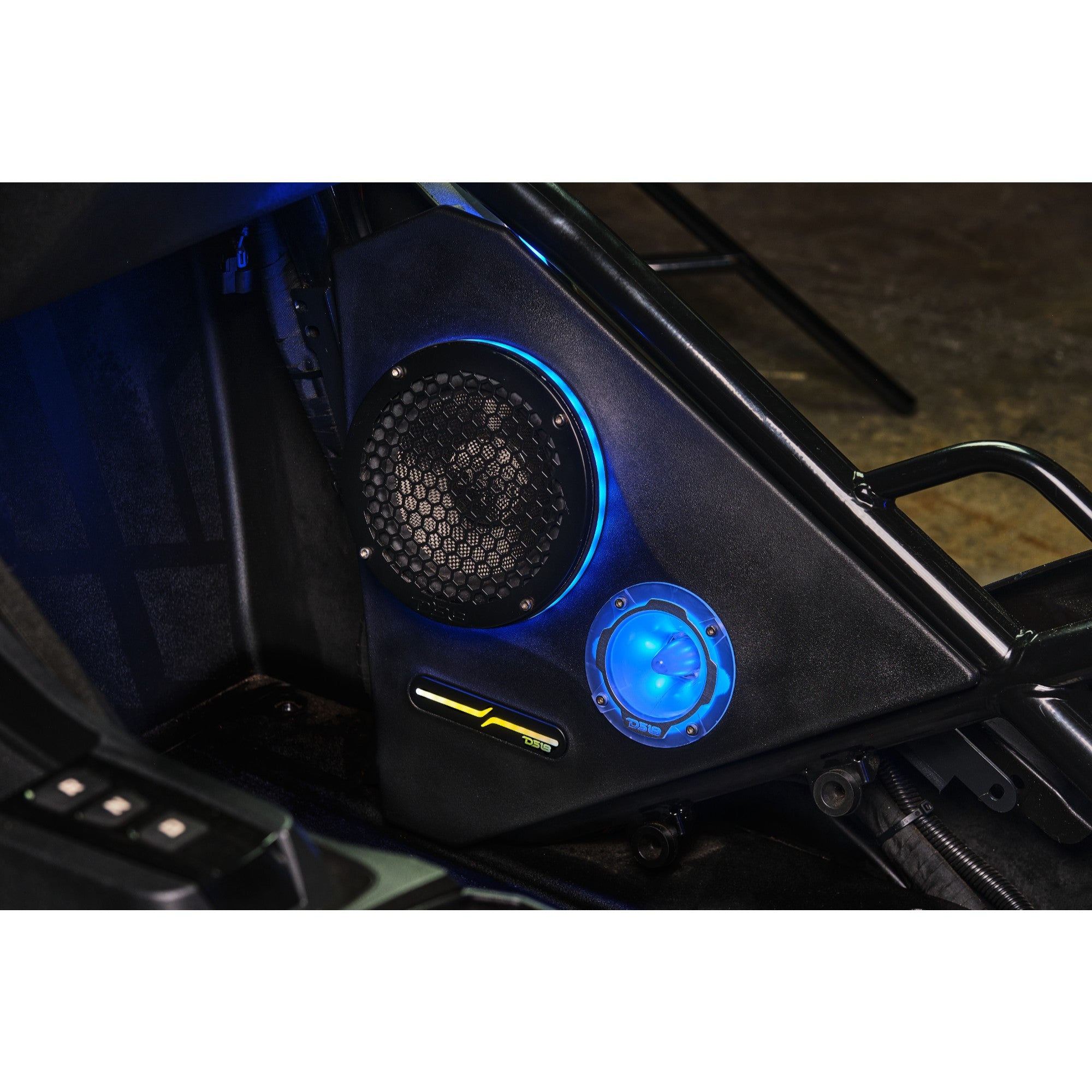 DS18 Polaris Slingshot Front Kick Empty Panel Pods With Digital LED Lights fits 2 x 6.5" Speakers and 2 x 3.8" Bullet Tweeters | 2015 - Current