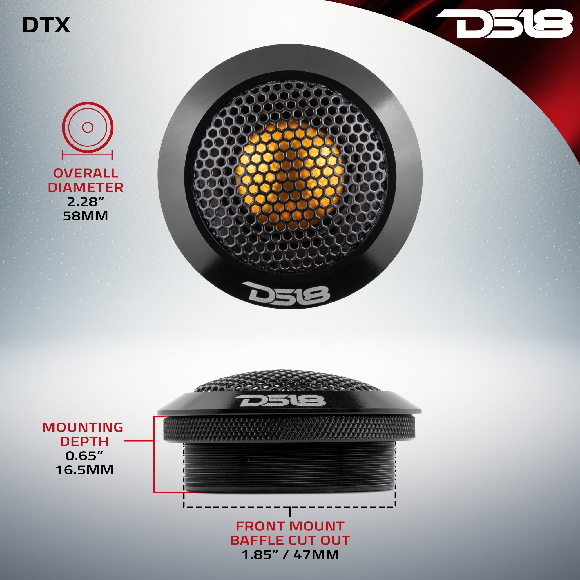 DS18 2.2" Dome Neodymium Tweeter with Aluminum Body 30 Watts 1" Titanium 4-Ohm Vc