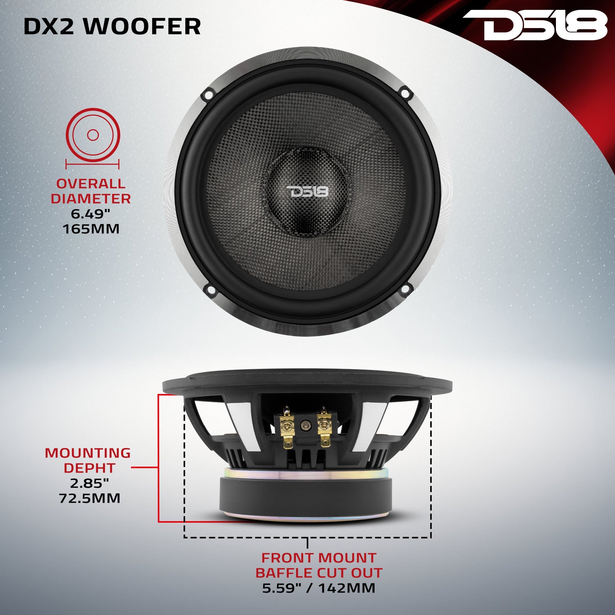 DS18 DX 6.5" 2- Way Component Speaker System With Kevlar Cone 230 Watts Rms 4-Ohm