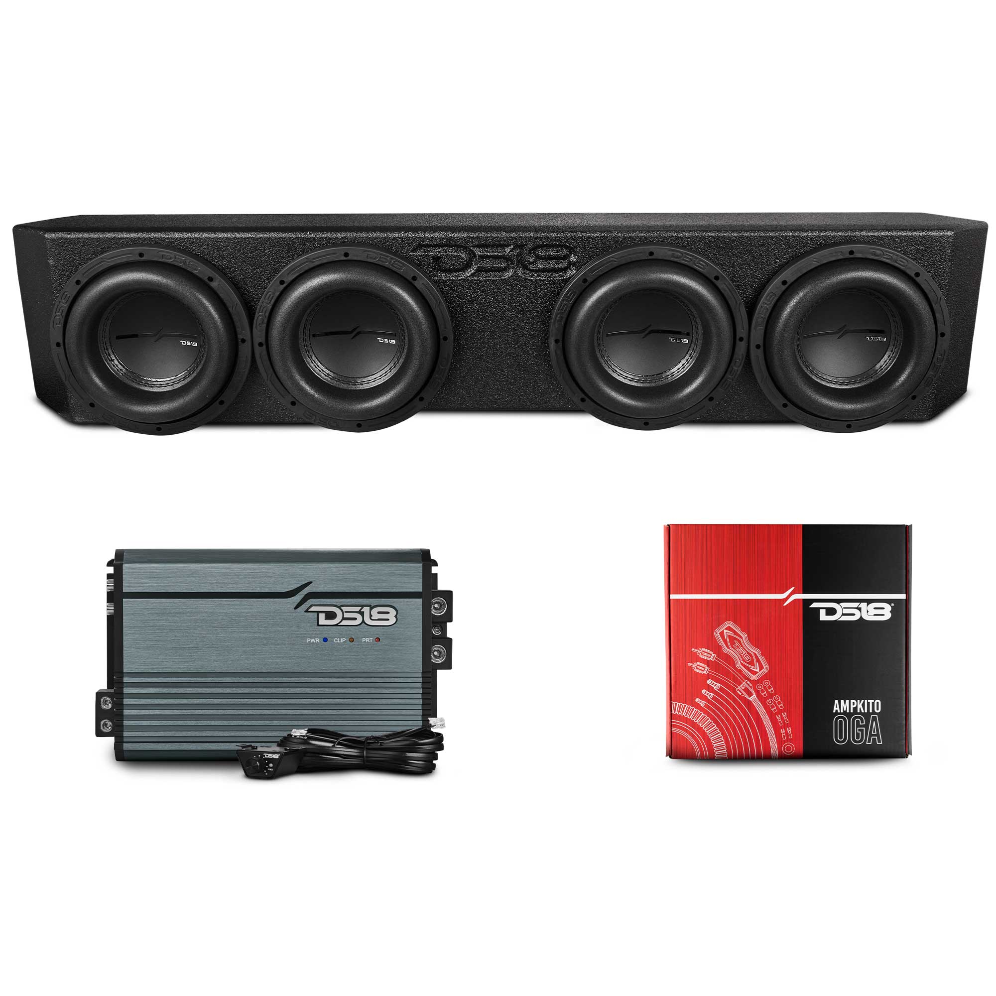 DS18 2018-2026 Jeep Gladiator Quadruple 8” Ported Subwoofer Under Seat Enclosure with Amplifier