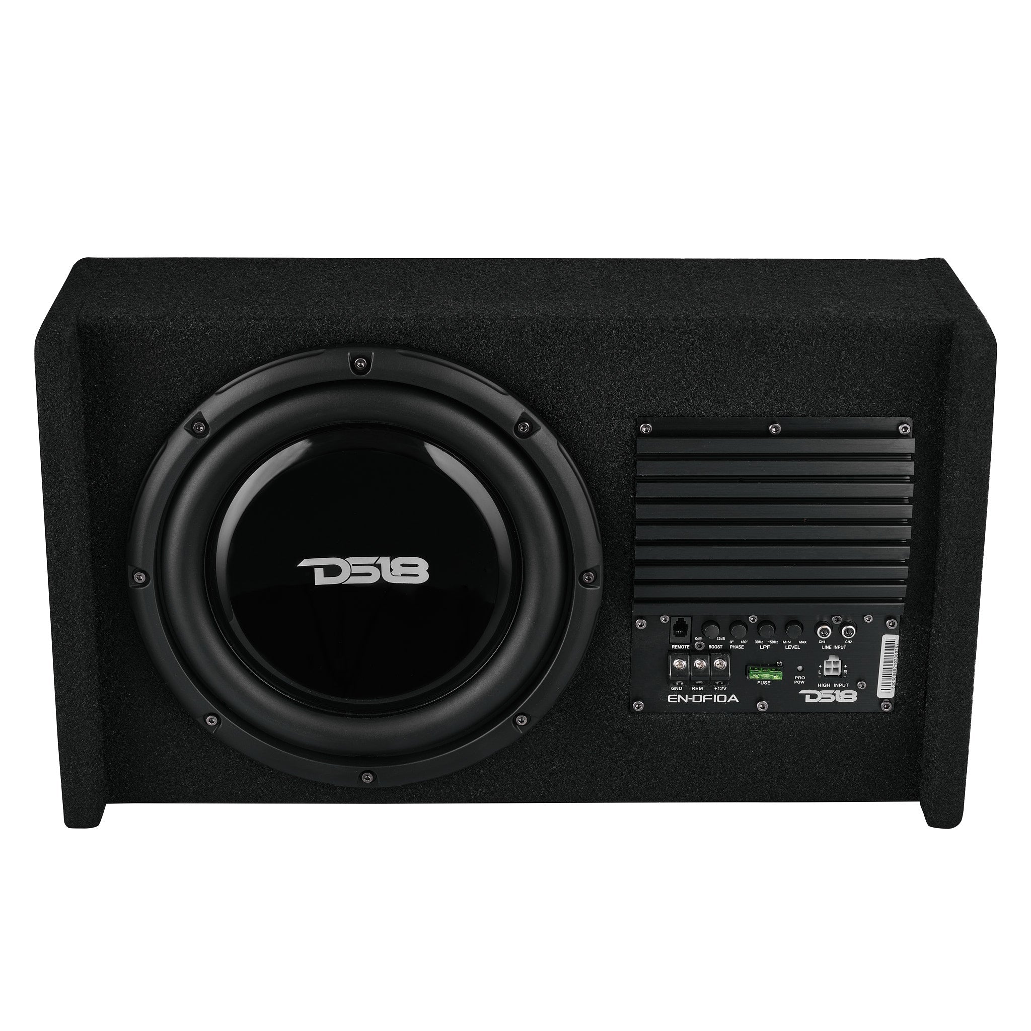 DS18 10" Loaded Amplified Shallow Down Fire Subwoofer Enclosure 250 Watts Rms