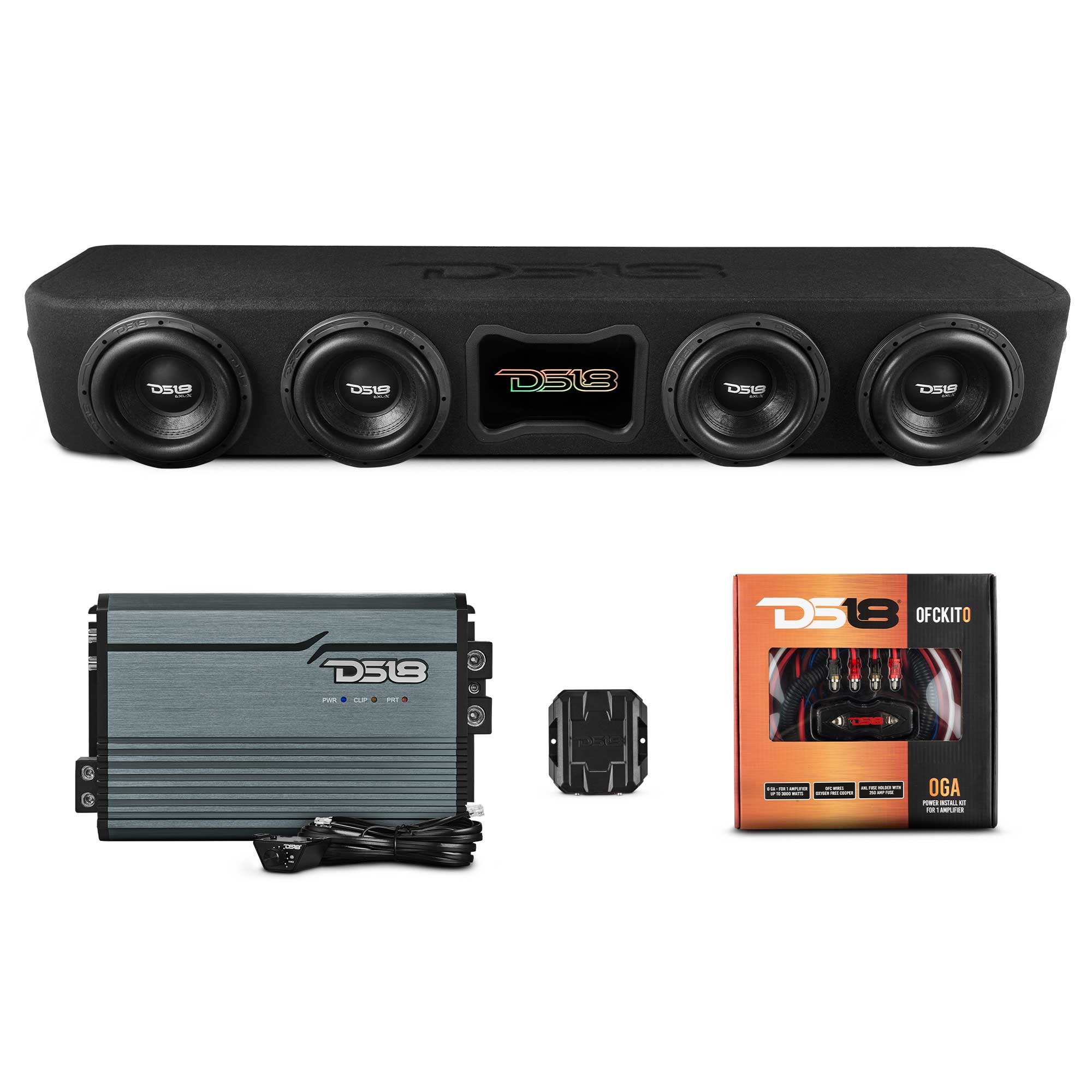 DS18 Ford F-150 Forward Firing Loaded Subwoofer Enclosure with Dream LED Lights, Amplifier and Wiring Kit