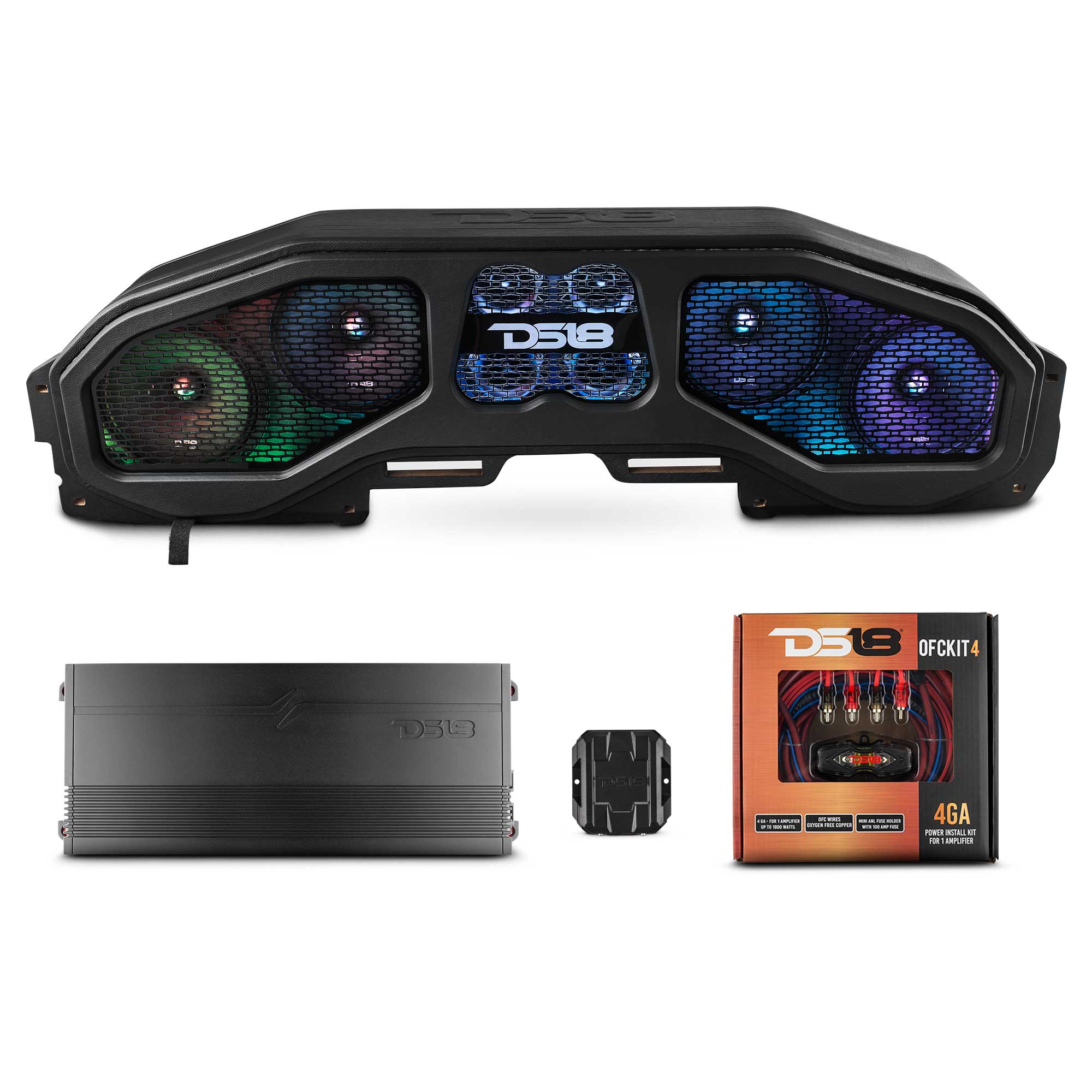 DS18 Jeep JL, JT Overhead Sound Bar Package With Vinyl Finish and Dream LED Lights 4 x 8" and 4 Tweeters (MADE IN USA)
