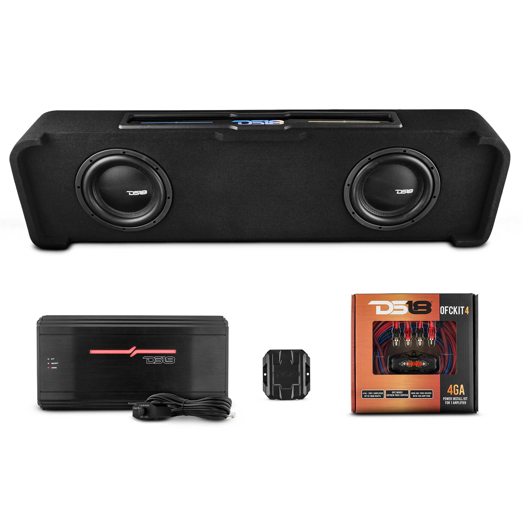 DS18 Chevy Silverado Down Firing Loaded Subwoofer Enclosure with Dream LED Lights, Amplifier and Wiring Kit