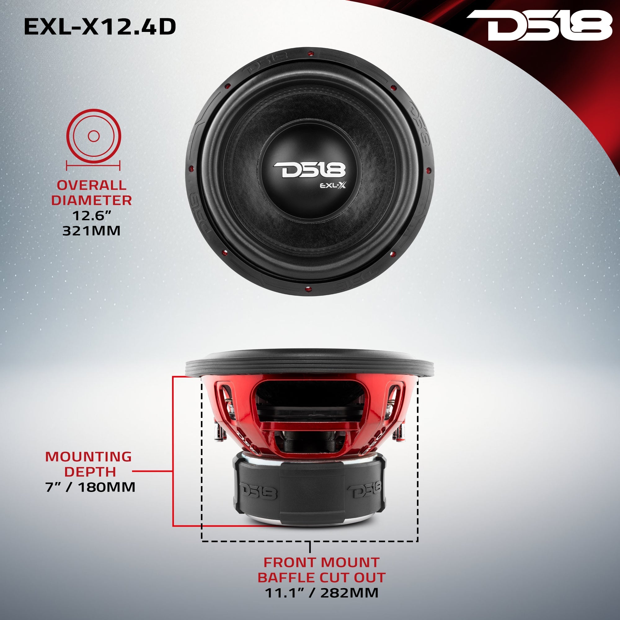 DS18 EXL-X 12" Subwoofer 1250 Watts Rms DVC 4-Ohms