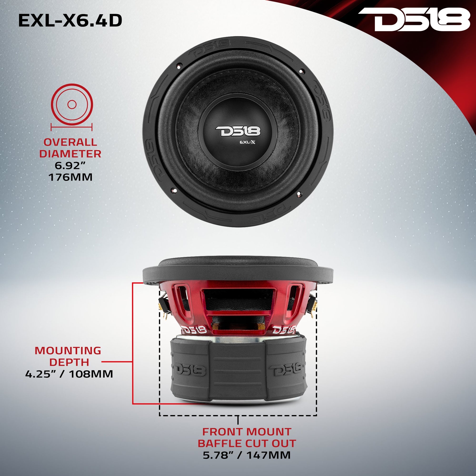 DS18 EXL-X 6.5" Subwoofer 400 Watts Rms DVC 4-Ohms
