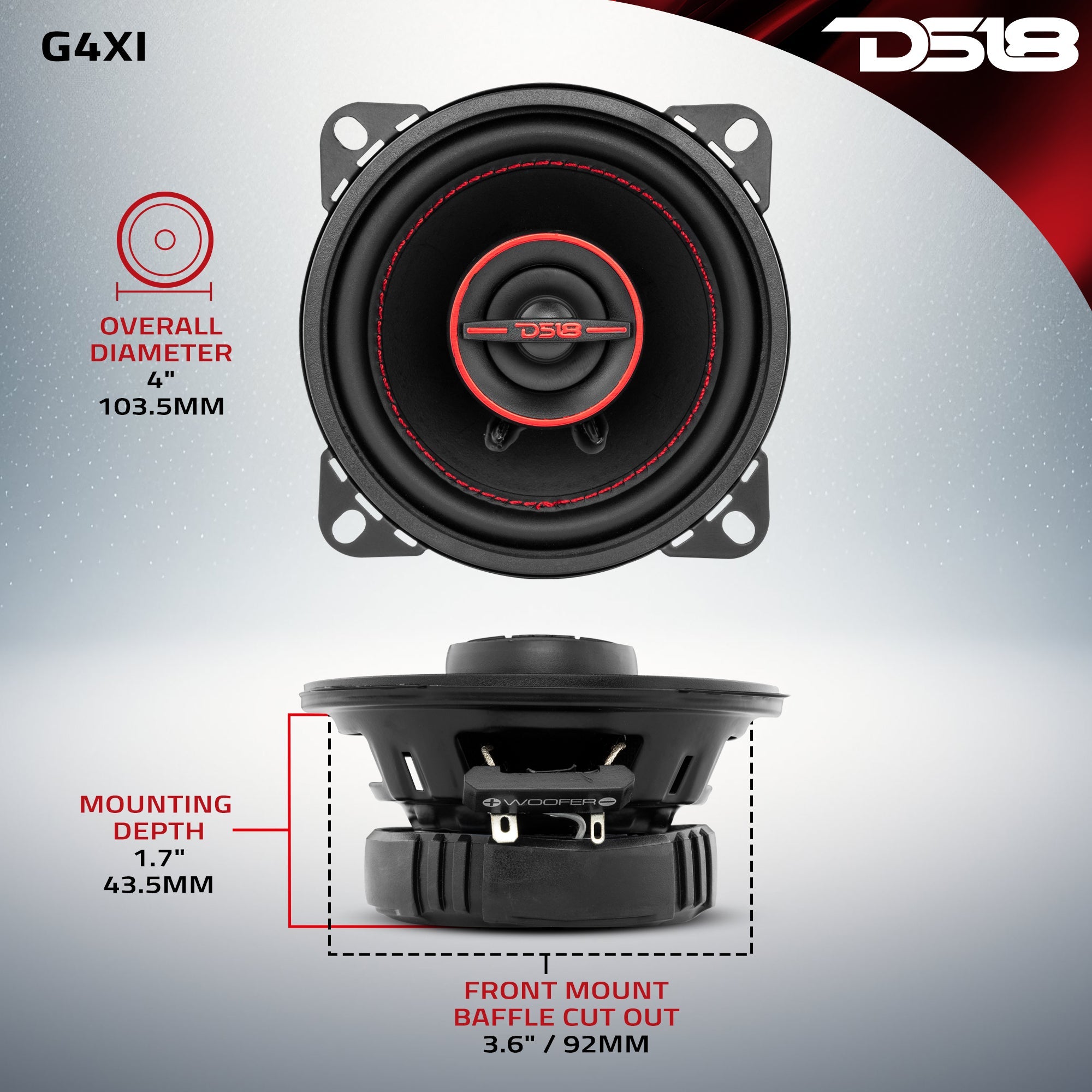 DS18 GEN-X 4" 2-Way Coaxial Speakers 40 Watts Rms 4-Ohm