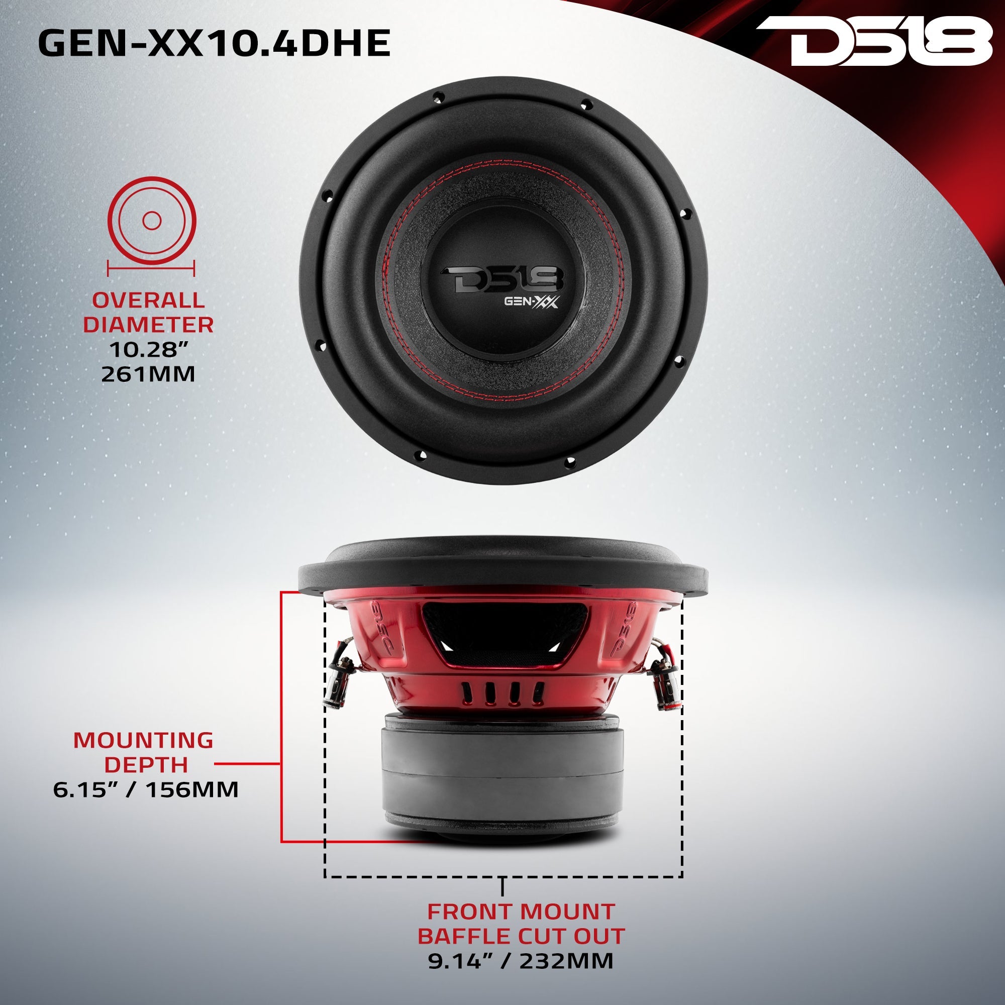 DS18 GEN-XX 10" High Excursion Subwoofer Double Stacked Magnets 500 Watts Rms DVC 4-Ohm