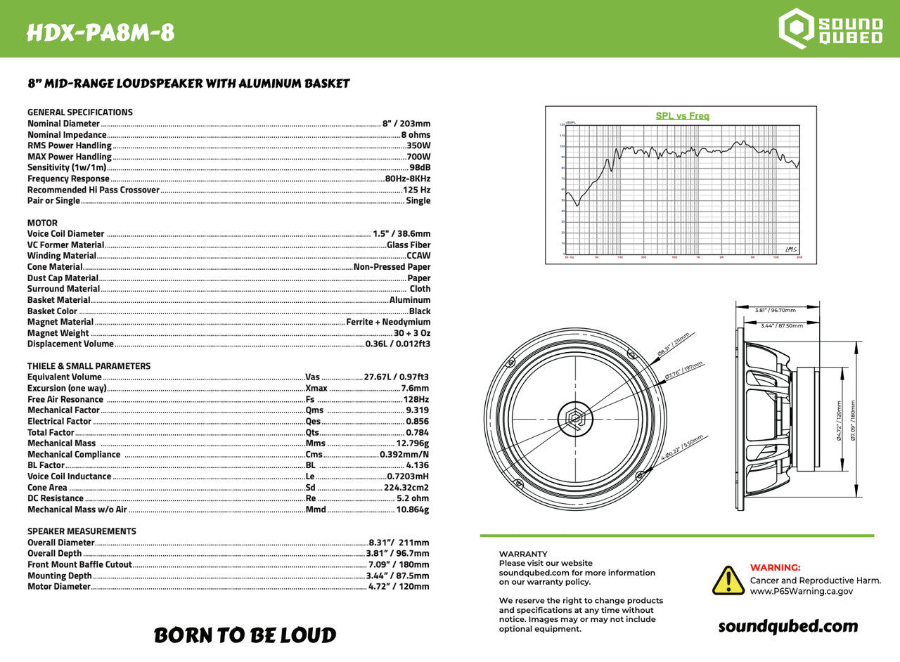 SoundQubed HDX 8" Pro Audio Speaker Car Audio
