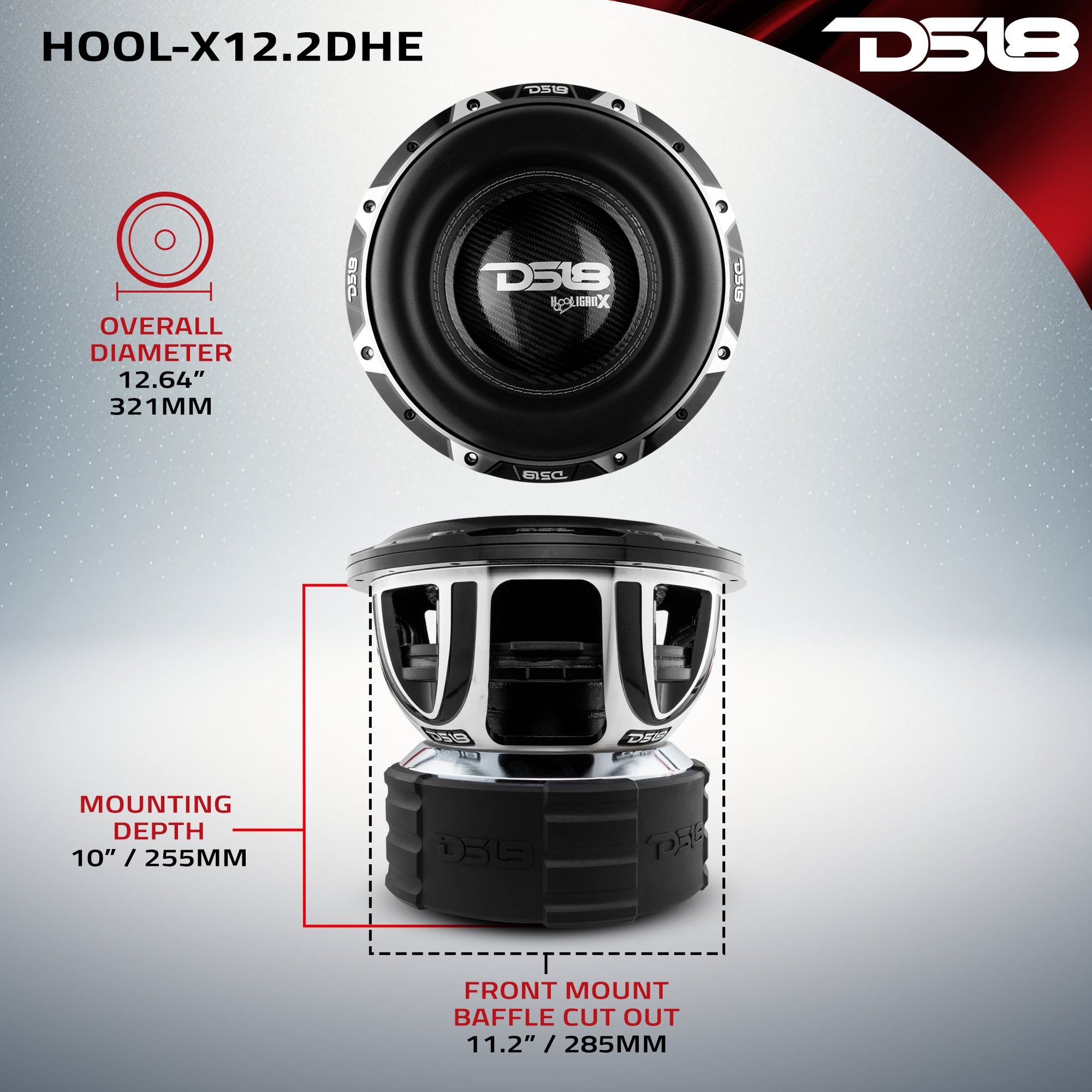 DS18 HOOLIGAN X 12" High Excursion Subwoofer 4000 Watts Rms 4" DVC 2-Ohm