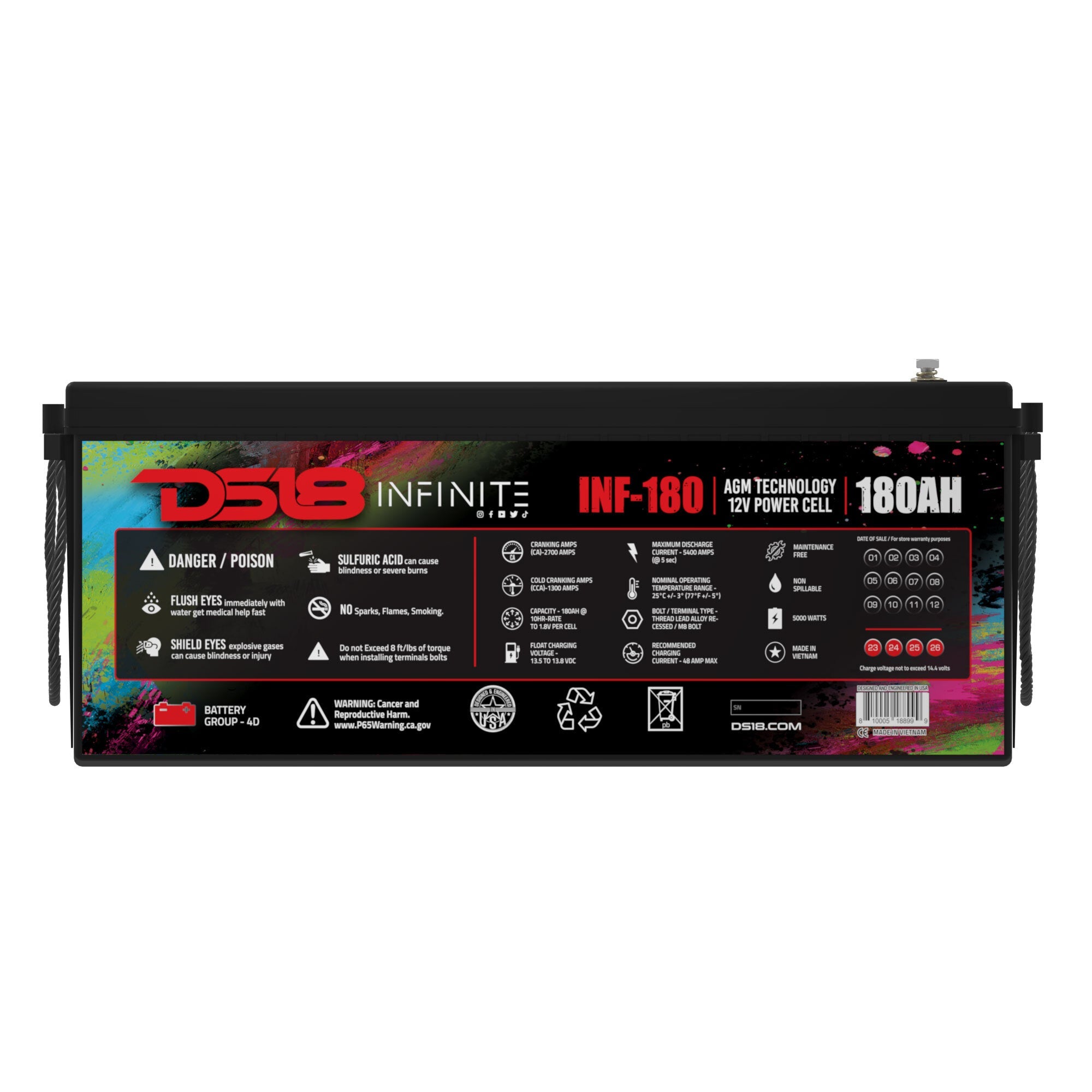 DS18 INFINITE 180 AH AGM Power Cell 12 Volt Battery