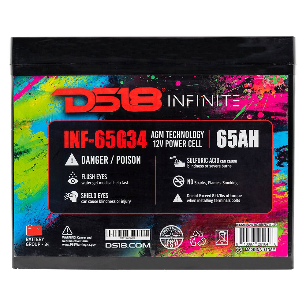 DS18 INFINITE 65 AH AGM Group 34 Power Cell 12 Volt Battery