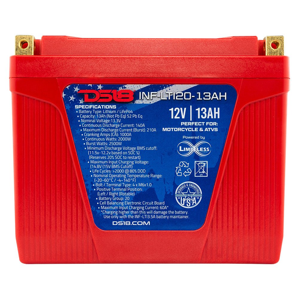 DS18 INF-LTI20-13AH INFINITE 13 AH Lithium Battery YTX20 Case With Shake and Wake Technology and BMS - Perfect for Motorcycles
