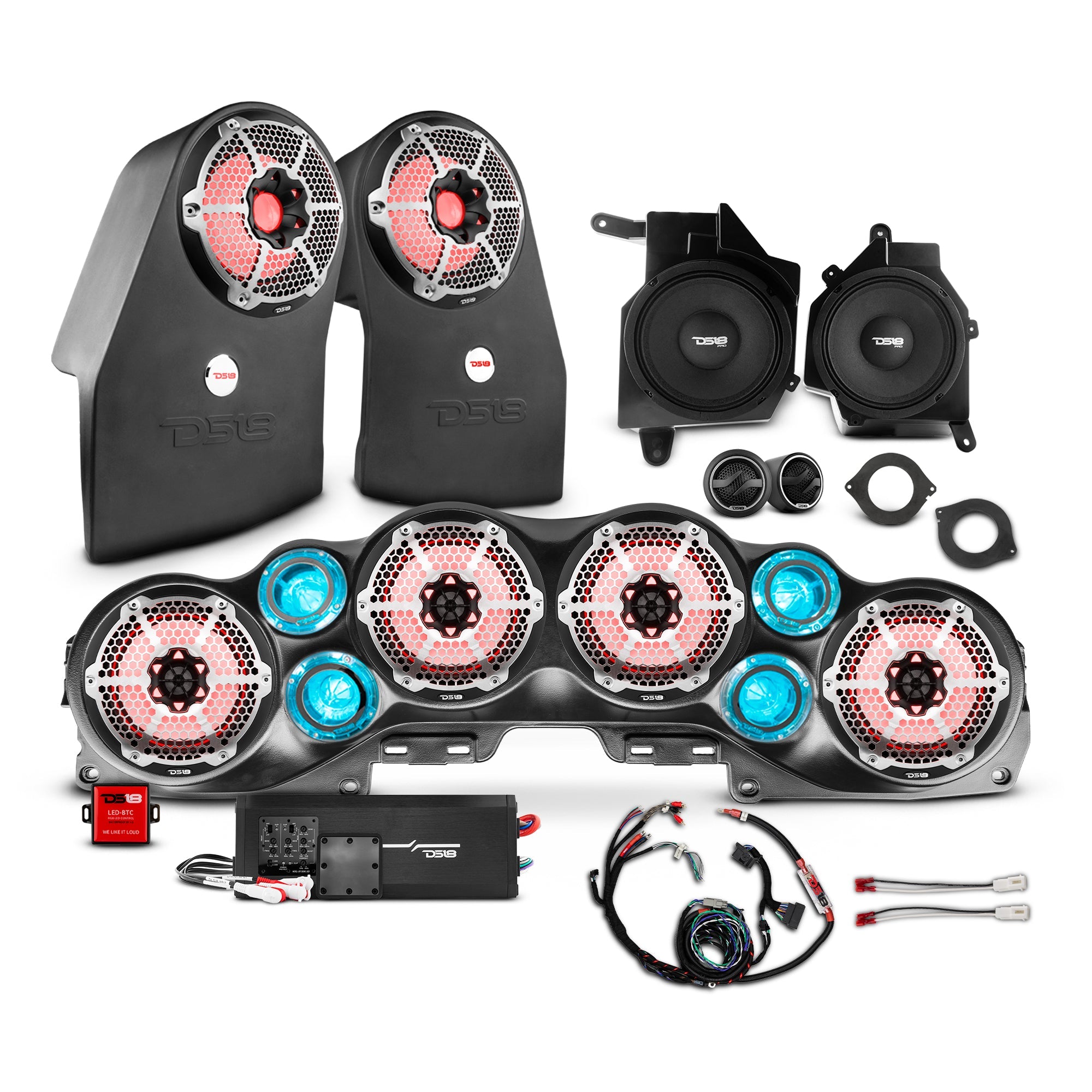 DS18 Jeep JL Wrangler 2018–2023 Complete Audio Package – Loaded Sound Bar, Dash Enclosures, Subwoofers & Amplifier