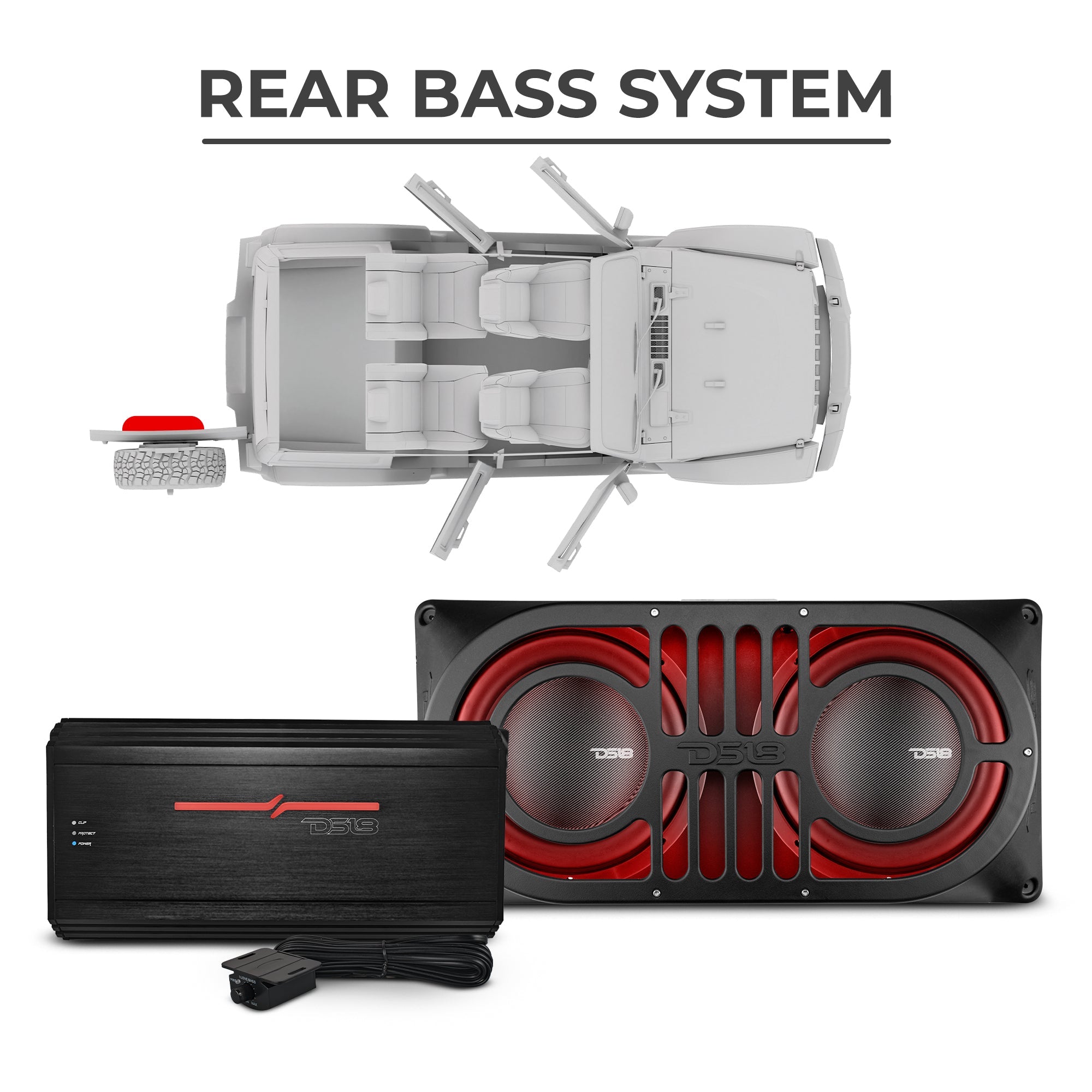 DS18 Jeep JKU 2007-2018 Ultimate Package – Loaded Sound Bar, Door Panels, Tailgate Subwoofers & Amplifiers
