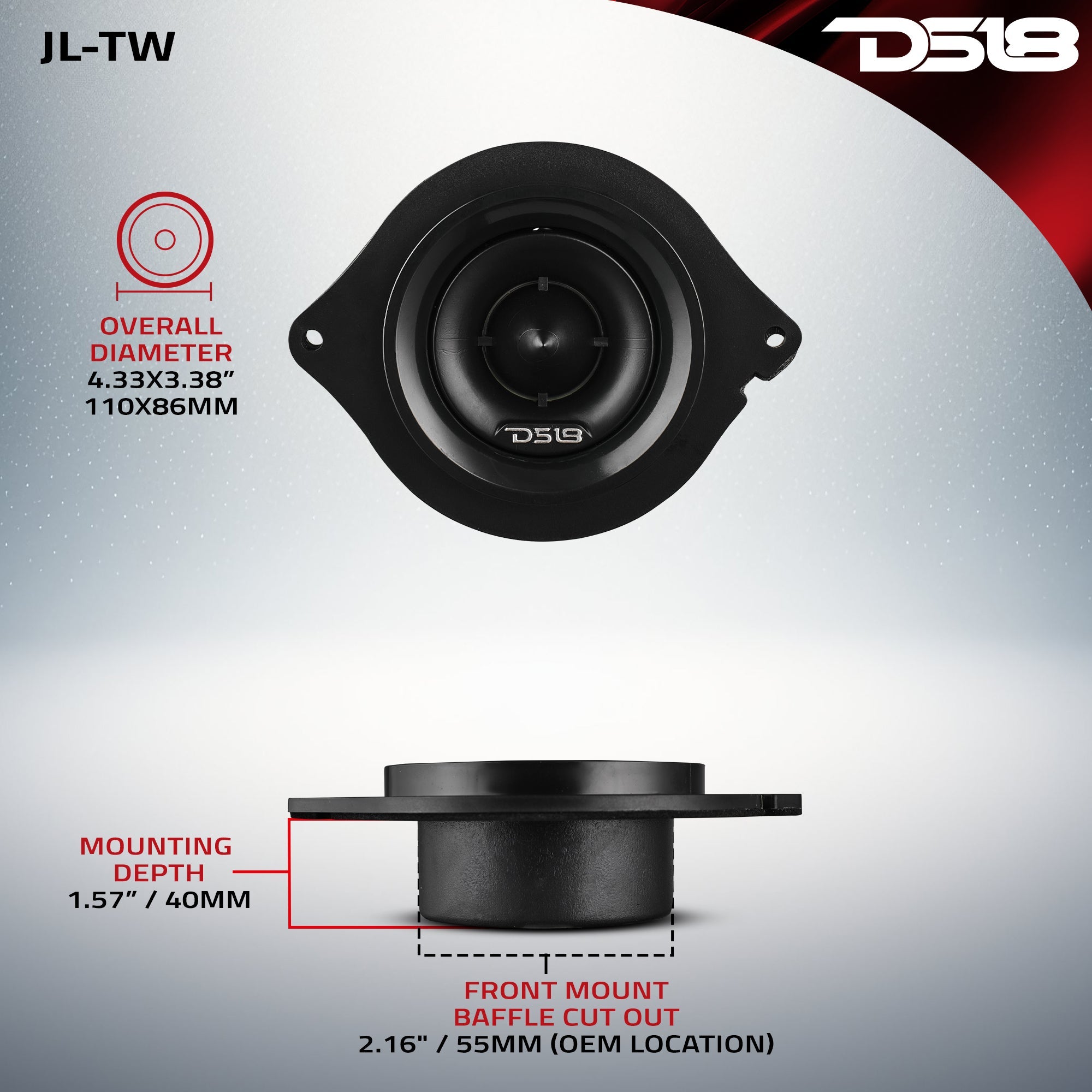 DS18 2.7" OEM Bullet Tweeter Replacement Upgraded For Jeep JL/JLU/JT 100 Watts RMS 4-Ohm 1" VC