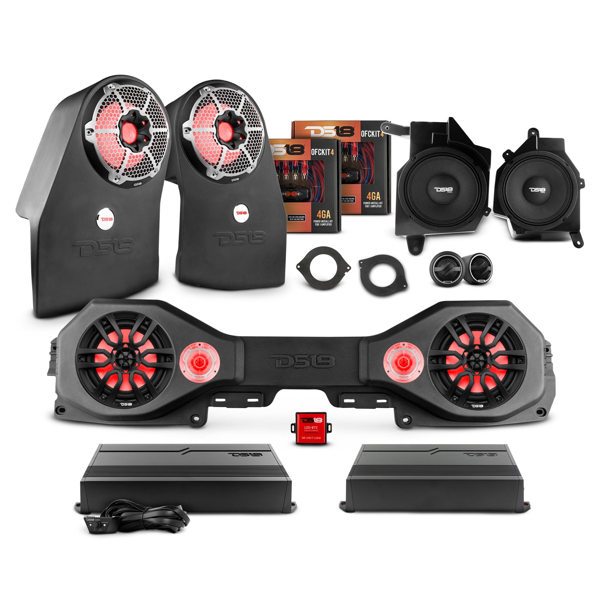 DS18 Jeep JL/JLU 2018–2023 Good Package – Loaded Sound Bar, Dash Enclosures, Subwoofers & Amplifiers